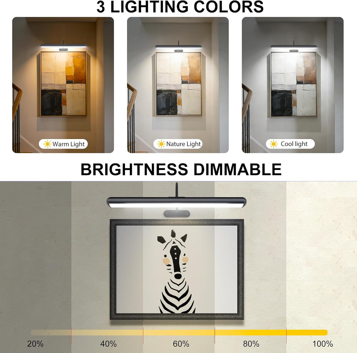 Set of 2 Picture Lights with Timer Dimmer, Painting Light with Remote Rechargeable Battery ,Wall Art 3 Lighting Colors
