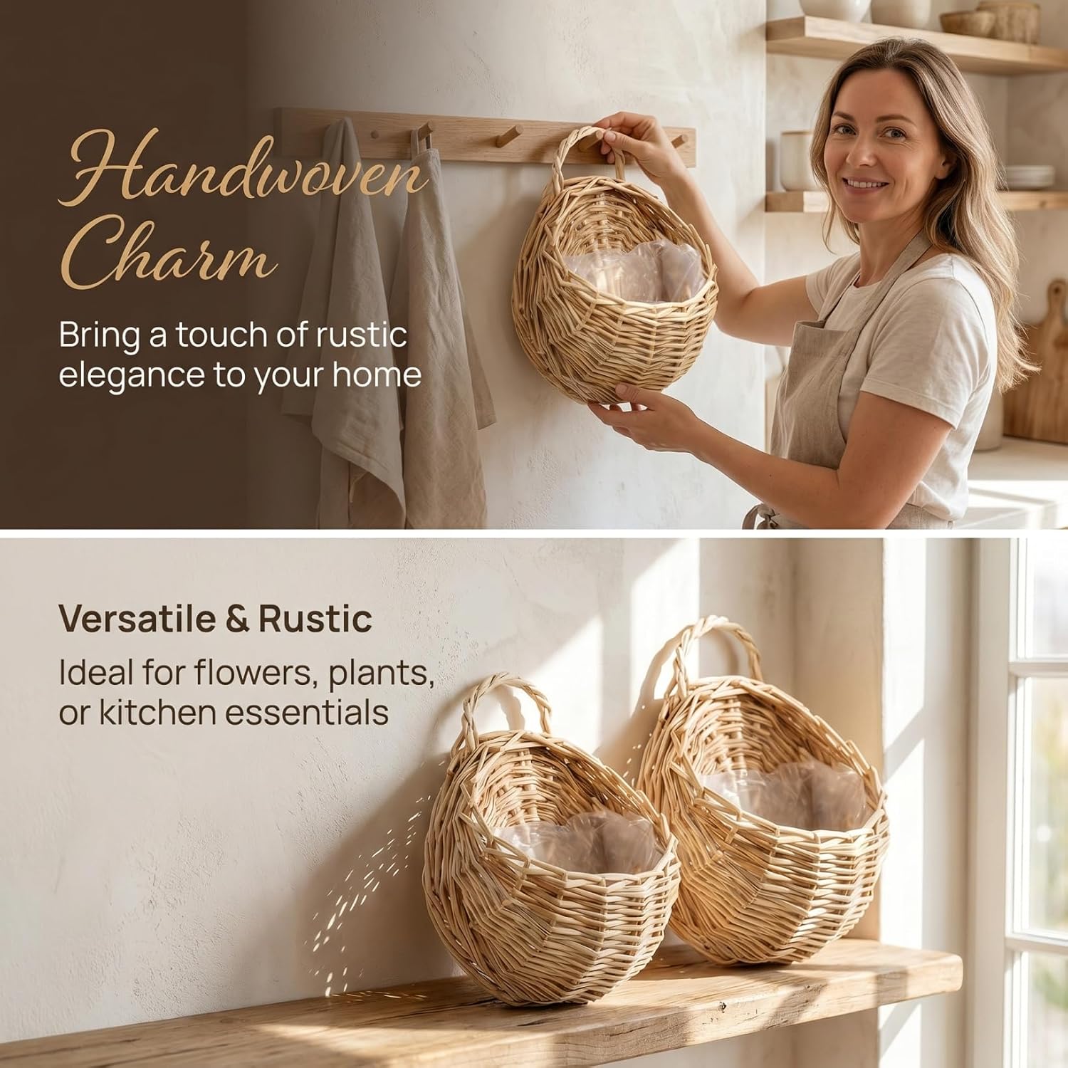 Woven Hanging Basket Decorative Wall Hanging / 23.00 x 18.00 x 9.00 / CM / As Shown 2 / Set of 2