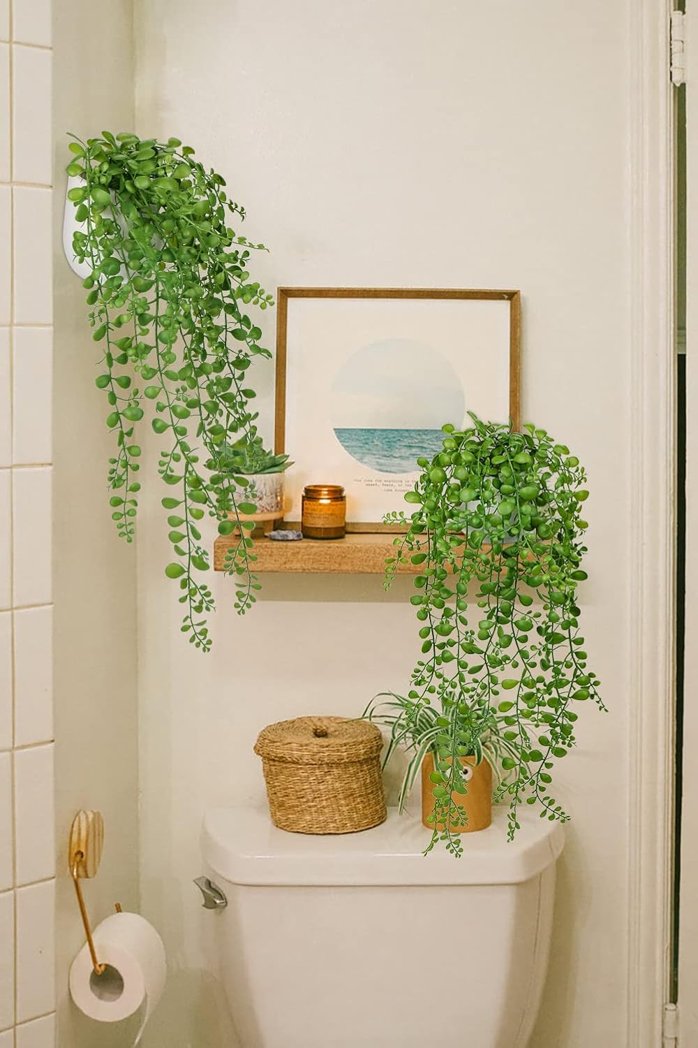 Fake Hanging Plant Large Artificial Hanging Plants 21" Long / Dischidia Oiantha / 21in / White