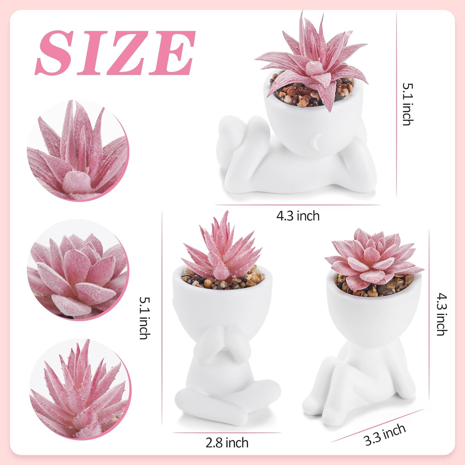 Fake Succulents Plants Artificial Room Office Desk Decor for Women / Pink / Set of 3