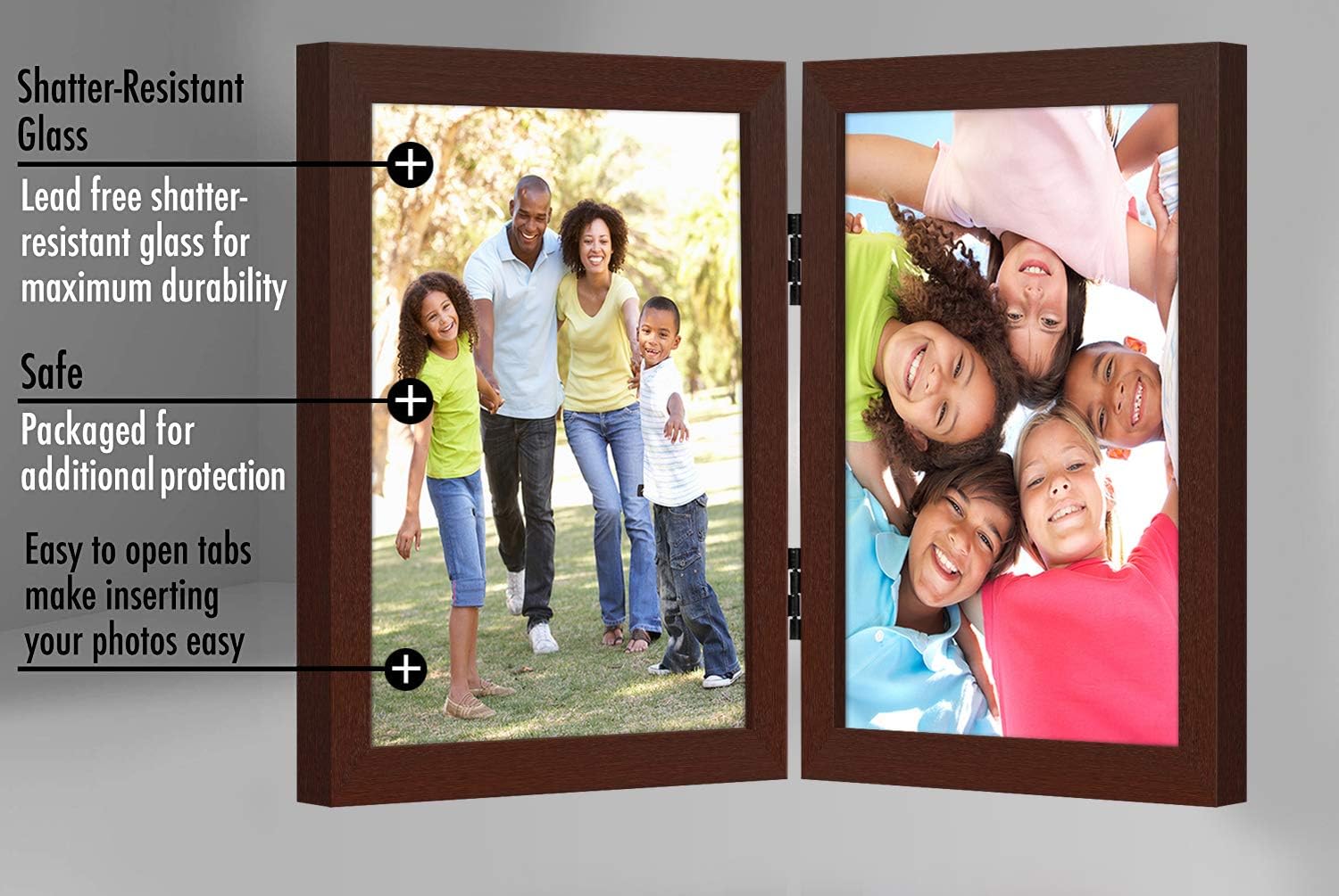 Americanflat Hinged 8x10 Picture Frame with Shatter-Resistant Glass - Double Picture Frames with Engineered Wood