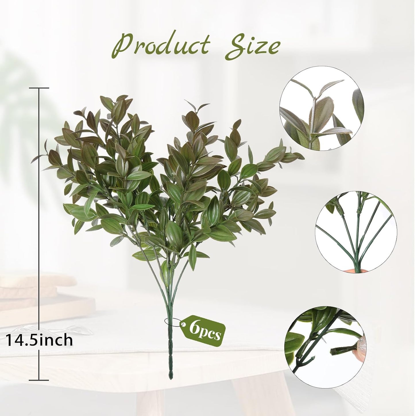 14.5" Fake Lucky Bamboo Leaves Faux Outdoor Plants UV Resistant Plastic Shrubs / Dark Green