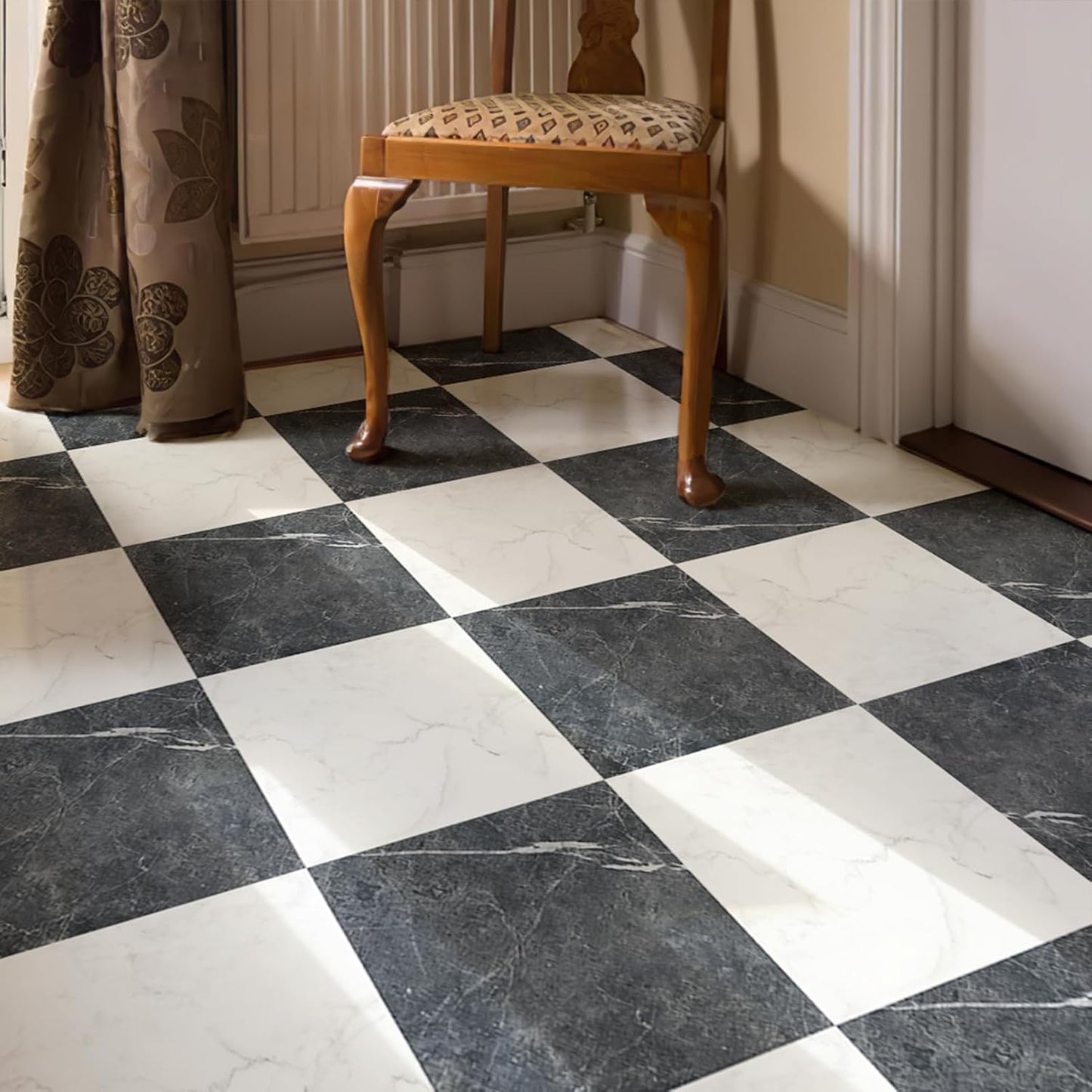 Peel and Stick Vinyl Floor Tiles / 12 x 12 / Black/white Marble / Set of 30