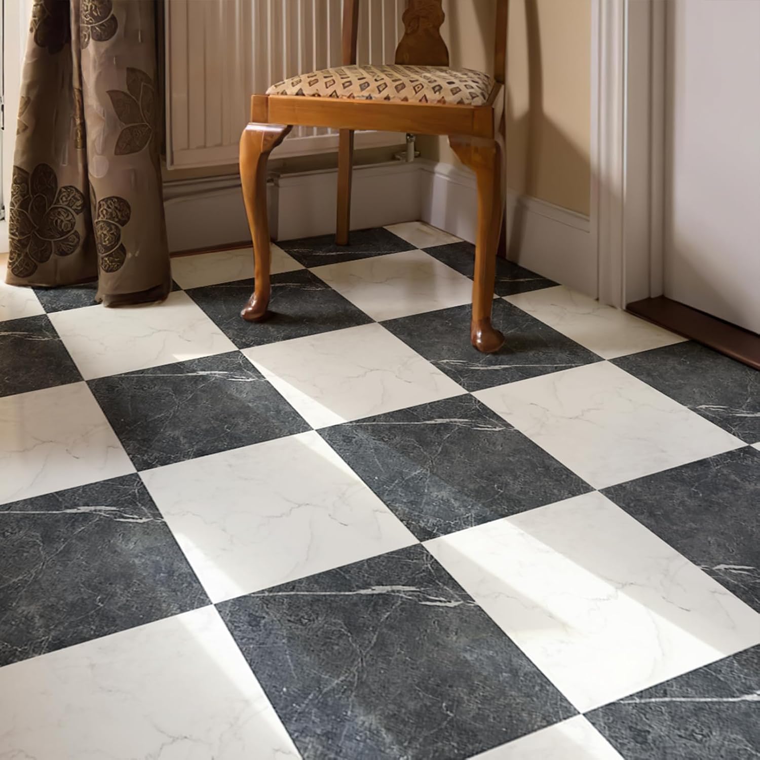 Peel and Stick Vinyl Floor Tiles / 12 x 12 / Black/white Marble / Set of 30
