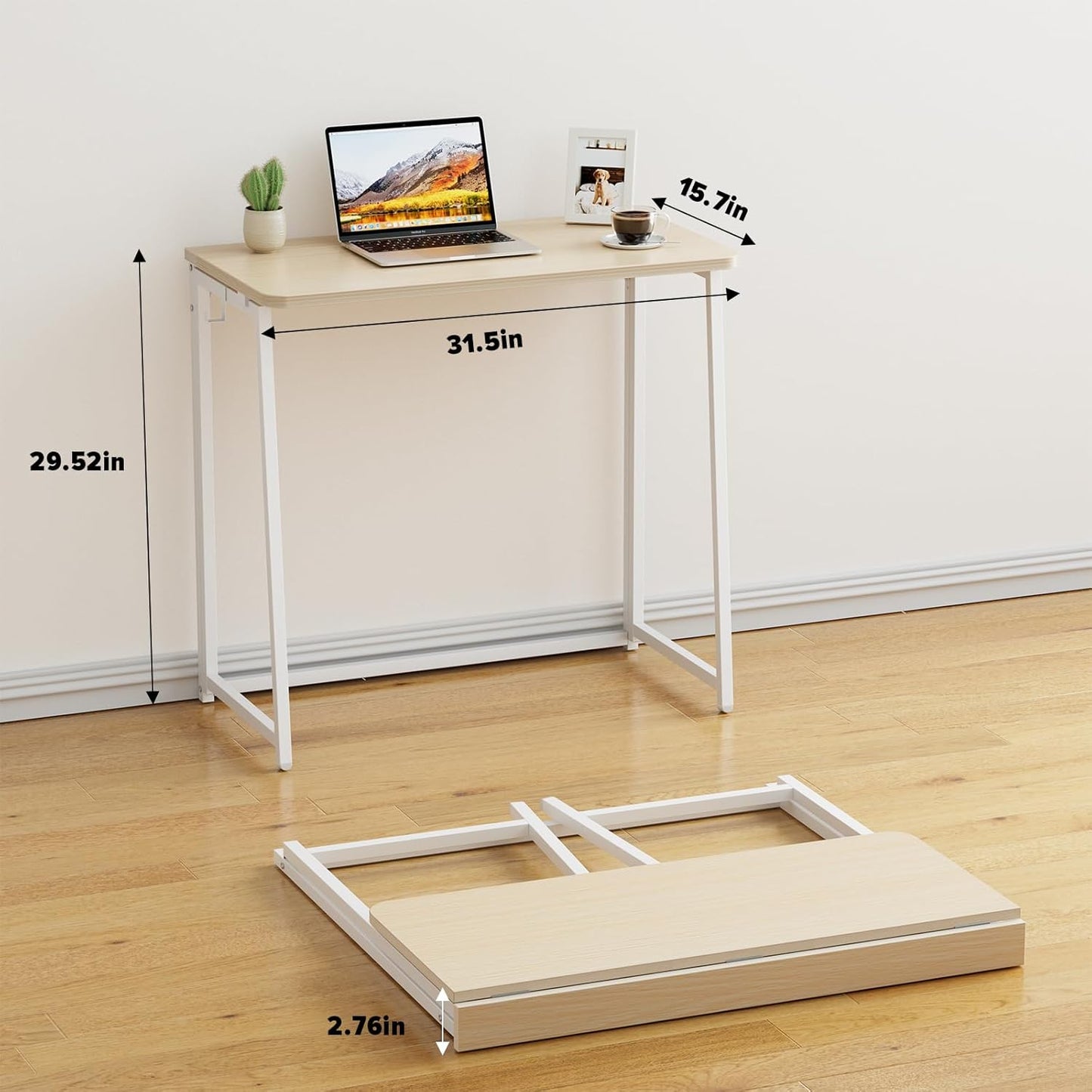 Small Foldable Desk 31.5" for Small Spaces / 31.5 x 15.7 / Small Size / Beige