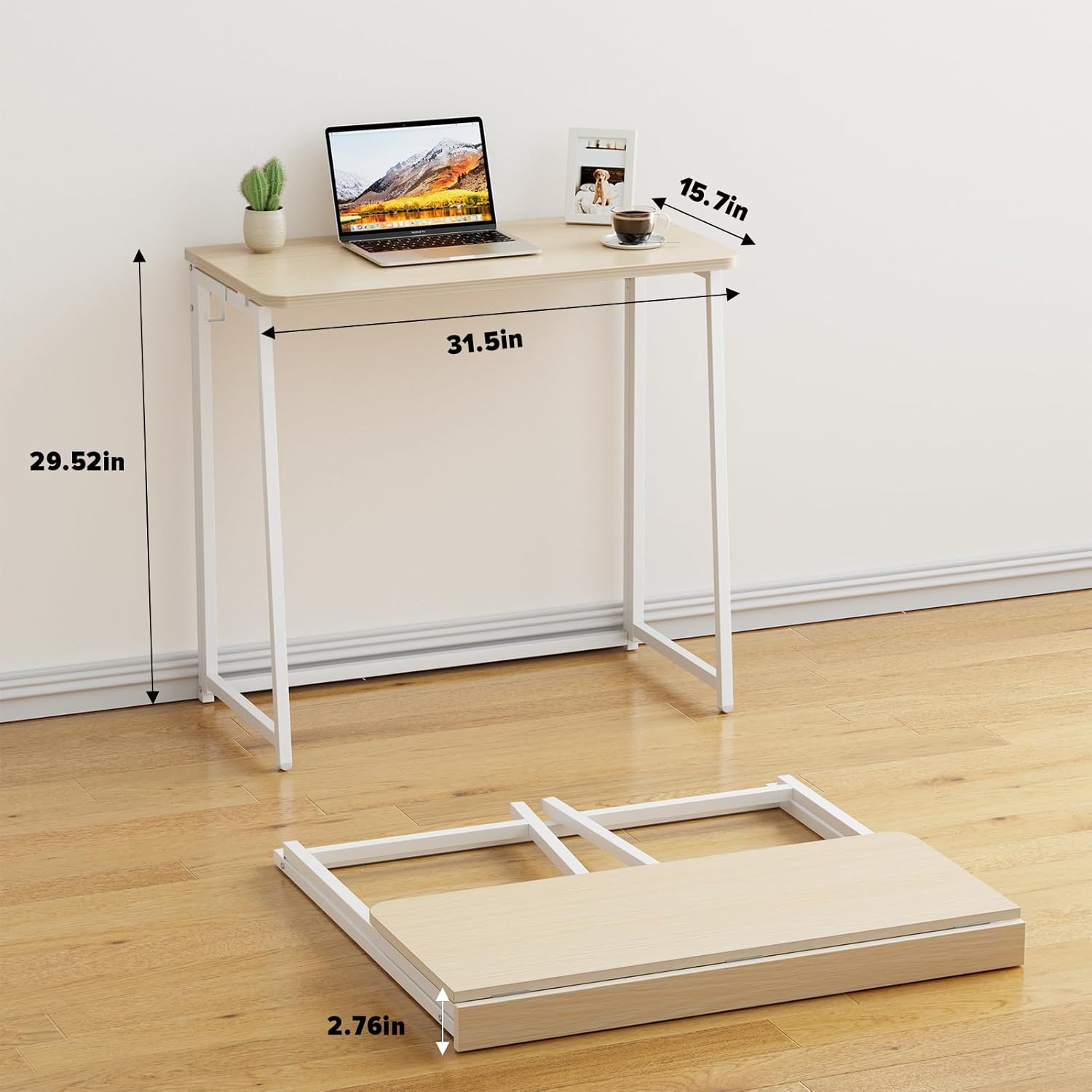 Small Foldable Desk 31.5" for Small Spaces / 31.5 x 15.7 / Small Size / Beige