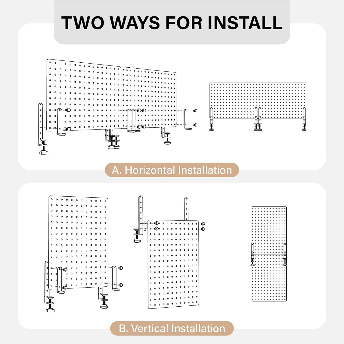 HUHOLE 32 x 12 Inch Clamp On Desk Pegboard Complete Kit | No Drill Metal Privacy Panel and Organizer with Accessories
