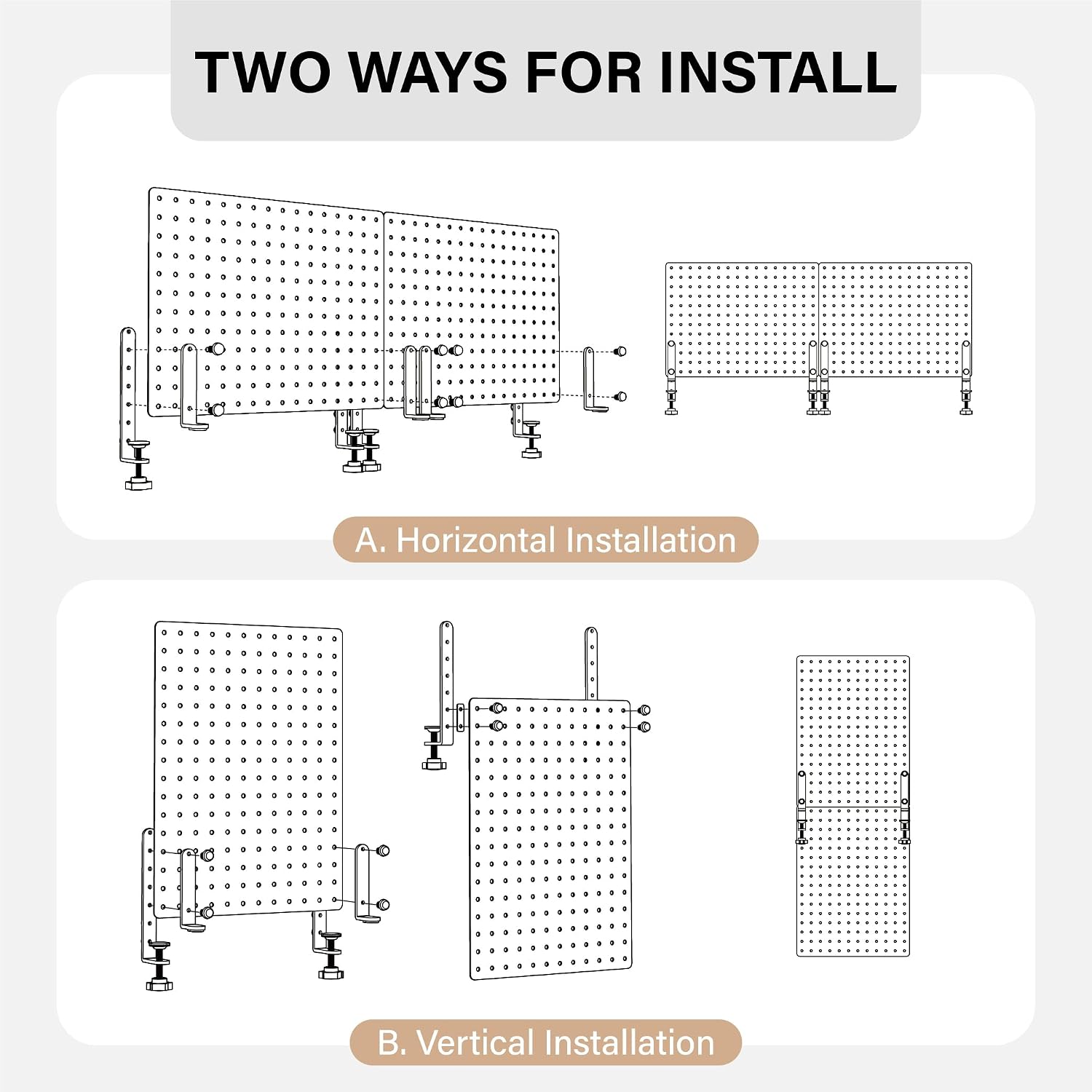 HUHOLE 32 x 12 Inch Clamp On Desk Pegboard Complete Kit | No Drill Metal Privacy Panel and Organizer with Accessories