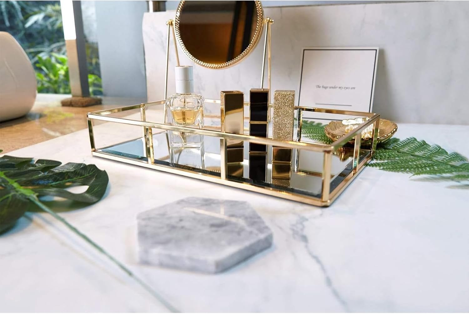 Dresser Ornate Tray Metal Decorative Tray Jewelry Perfume Organizer Makeup Tray for Vanity / Gold