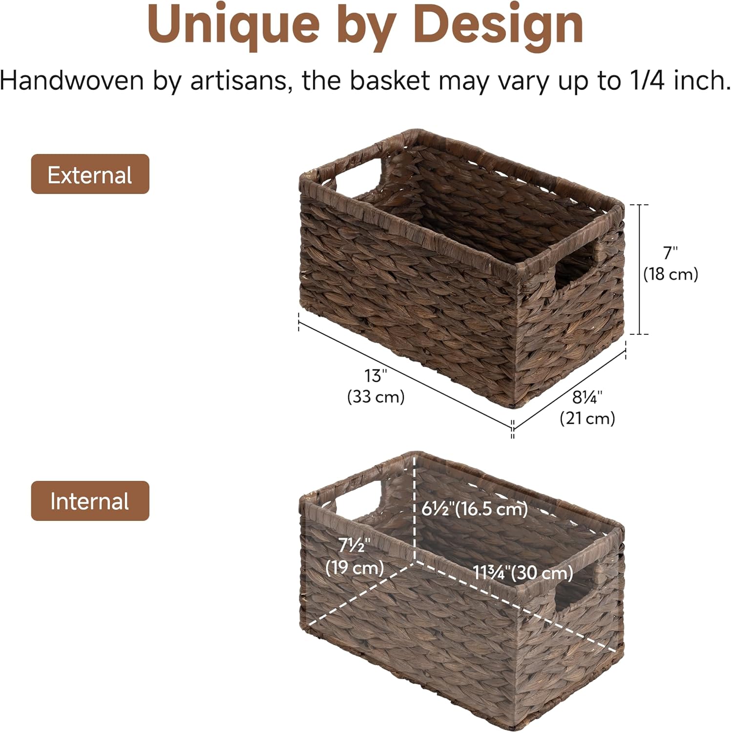 Organizer Basket / Water Hyacinth Baskets / Brown / 2 x 13