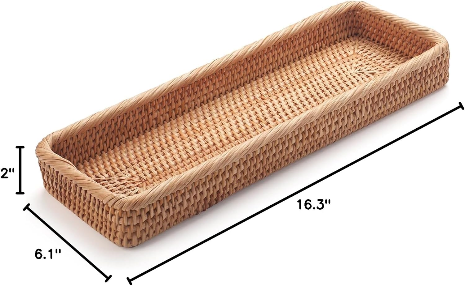 Rattan Bathroom Vanity Trays Toilet Tank Baskets Long Narrow Hand Towel / Natural / 16.3 x 6.1 x 2