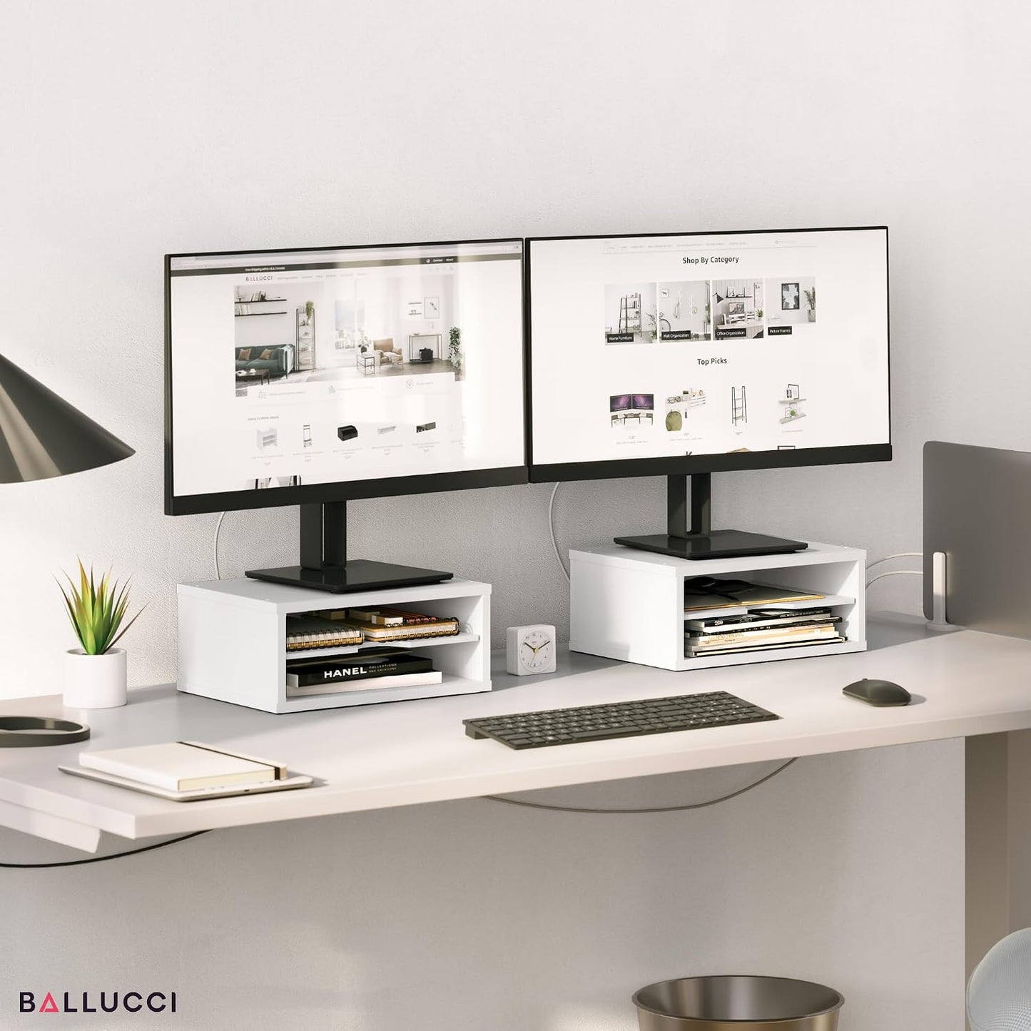 Ballucci File Organizer, 2-Tier Document Paper Sorter, Stackable Wood Desk Organizer Mail Holder, Monitor Stand with