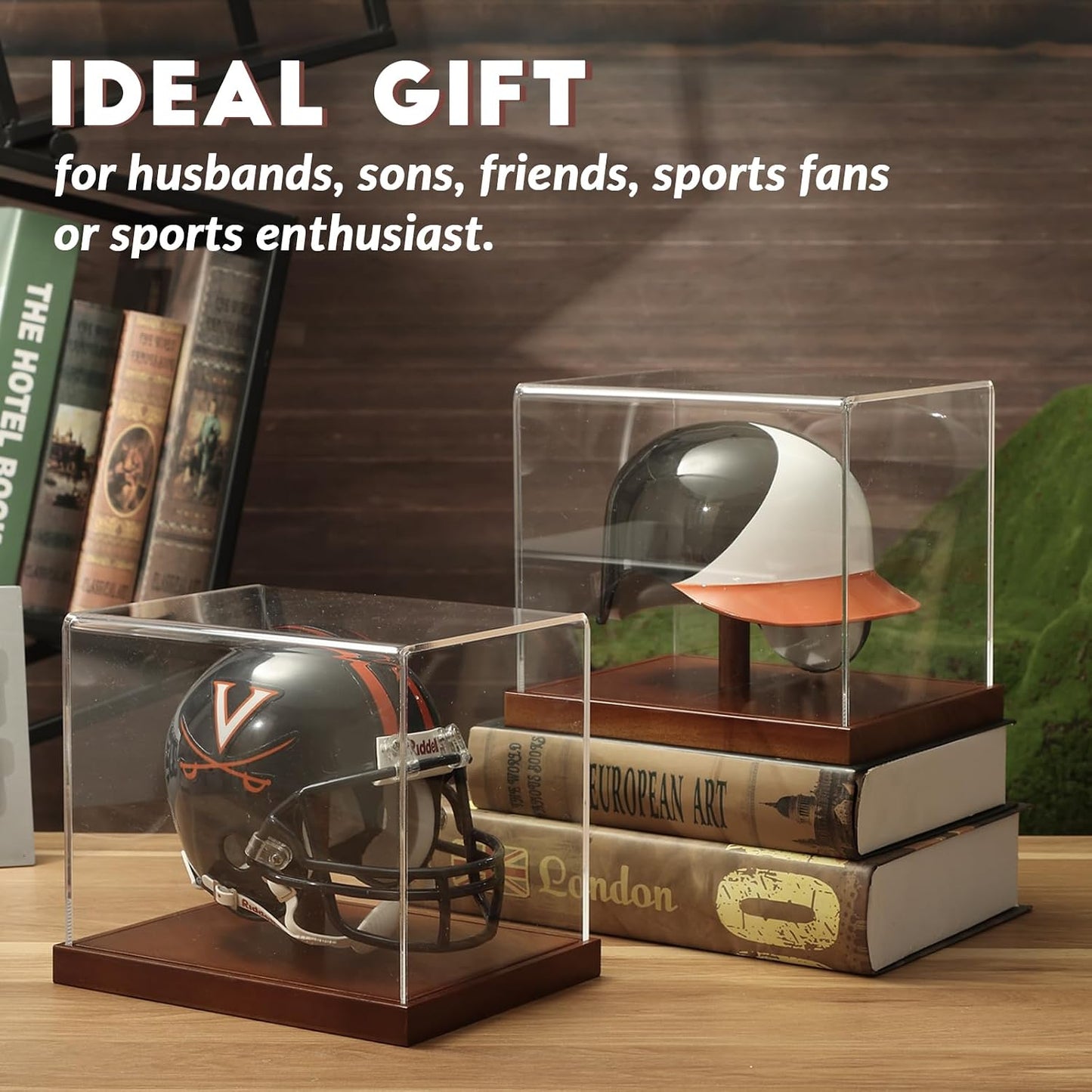 Mini Helmet Display Case, Acrylic Clear 1/2 Football Baseball Helmet Showcase, UV Protection Souvenirs and Collectibles