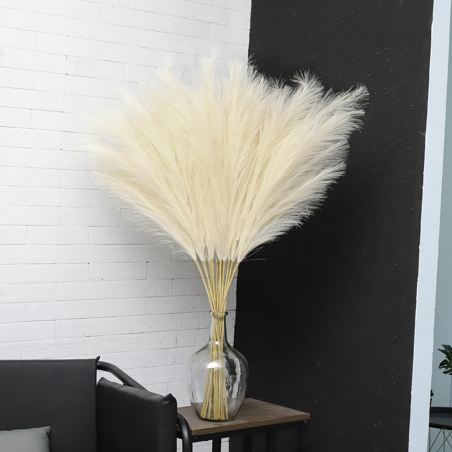 Pampas Grass for Floor Vase Fluffy Artificial Pampas Grass / Beige / Set of 8
