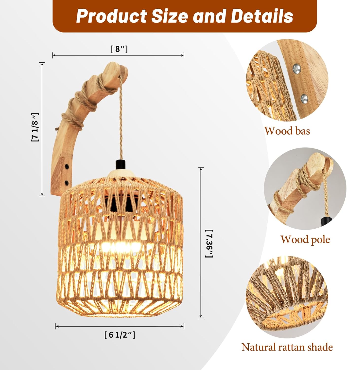 Rattan Cordless Wall Lamp / Set of 2