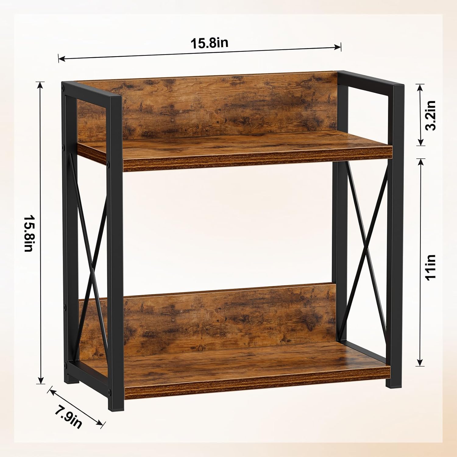 Giikin Kitchen Counter Shelf, Kitchen Countertop Organizer, 2 Tier Spice Rack for Counter, Wood Coffee Bar Organizer