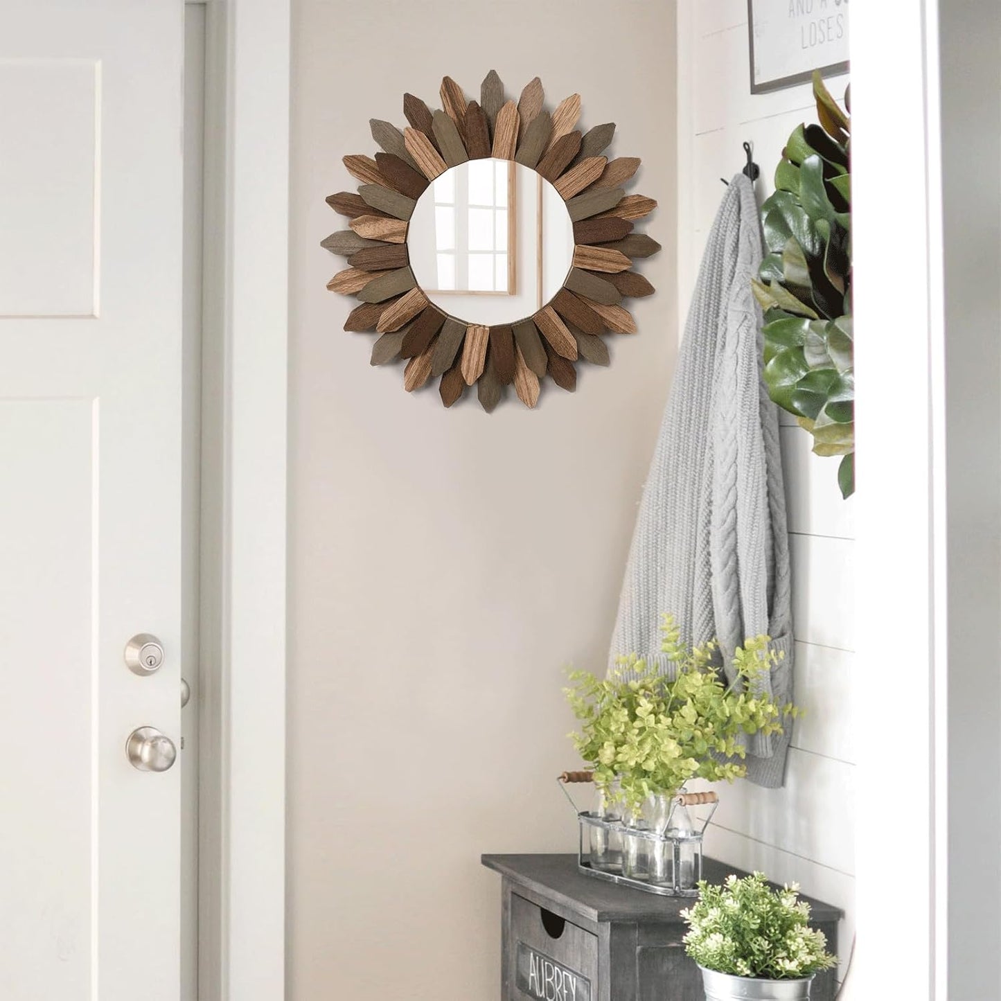 Rustic Wood Sunburst Frame / Tril Color / 12 Inch
