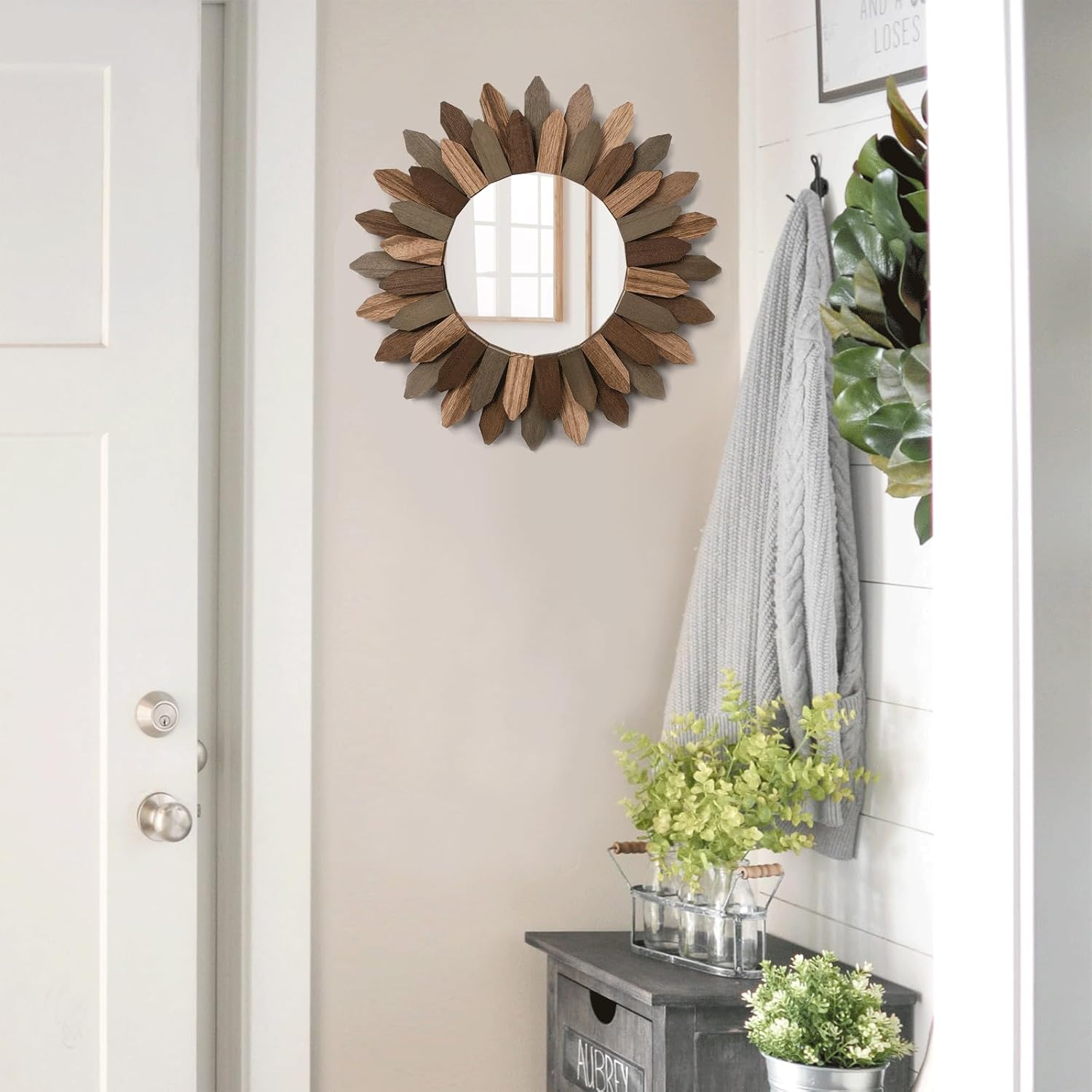 Rustic Wood Sunburst Frame / Tril Color / 12 Inch