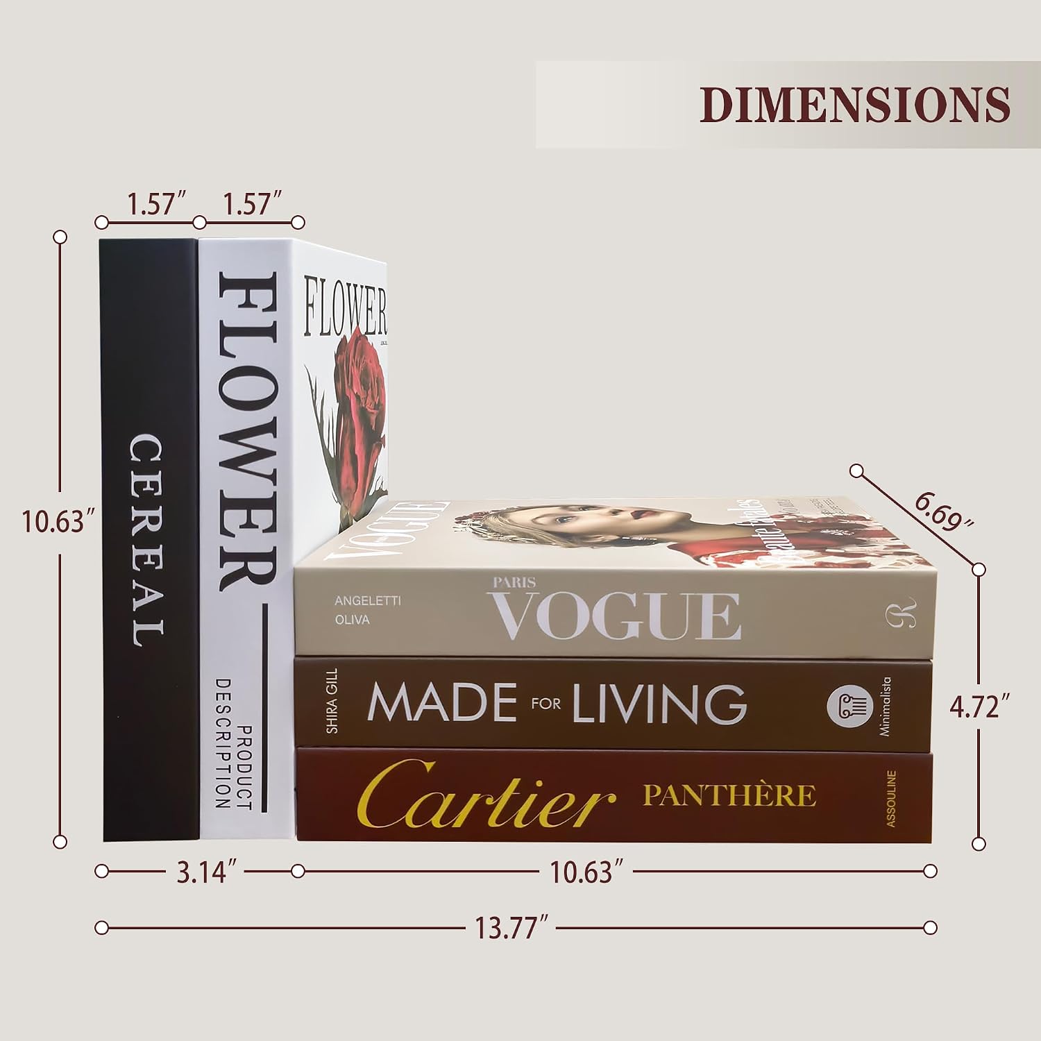 Decorative Faux Books Set / White&brown-large / Set of 5