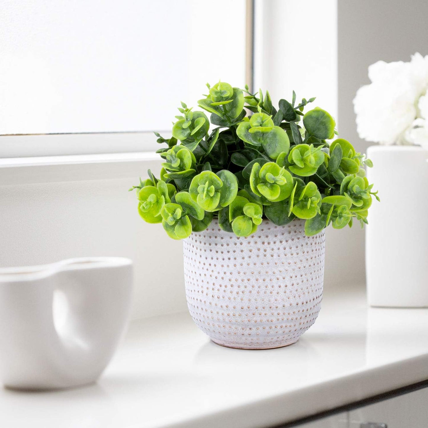Artificial Plants in Ceramic Planter Lysimachia Fake Succulent Flowers Potted / Green