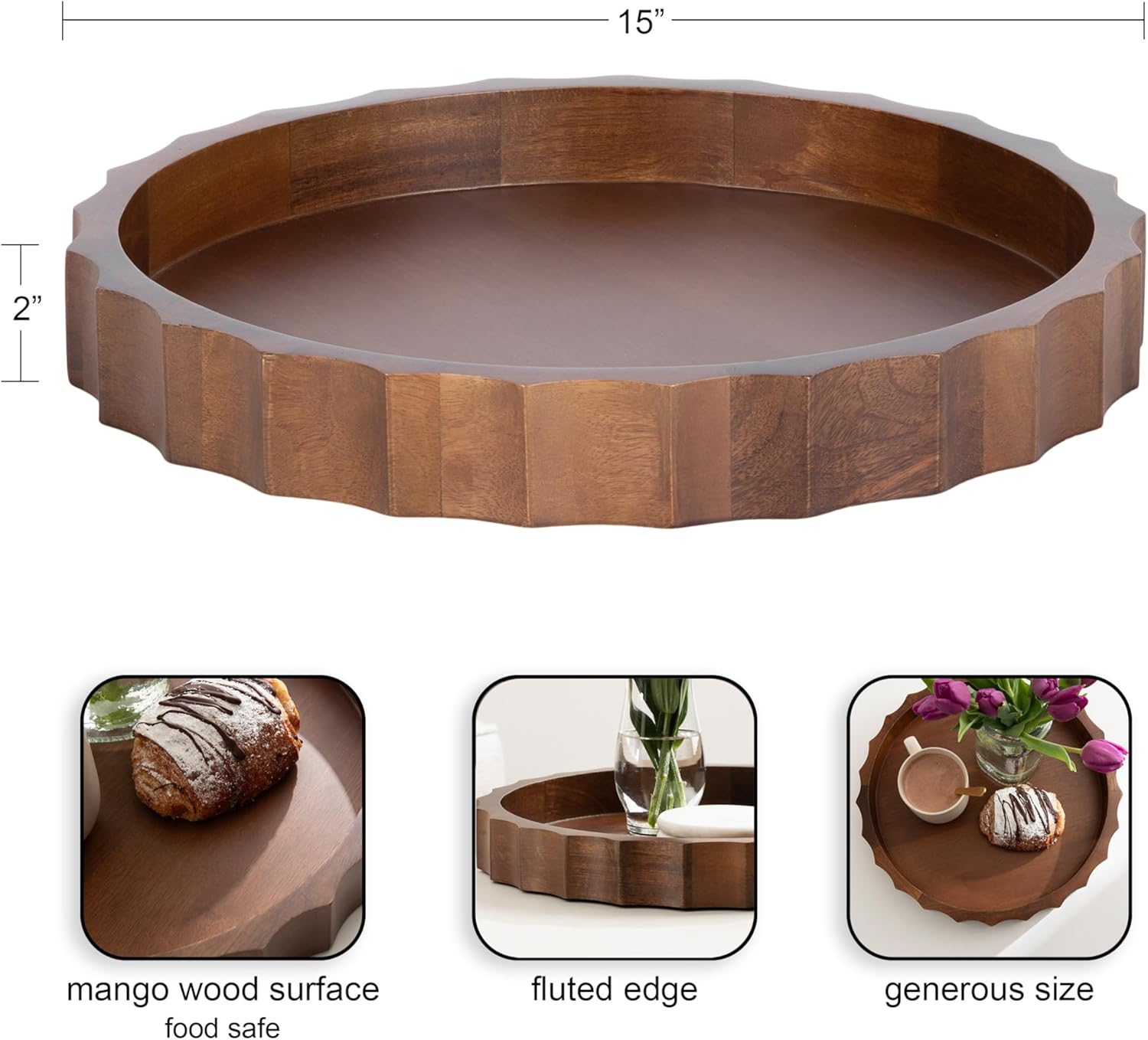 Lissi Decorative Round Tray / Walnut Brown / 15 Inch