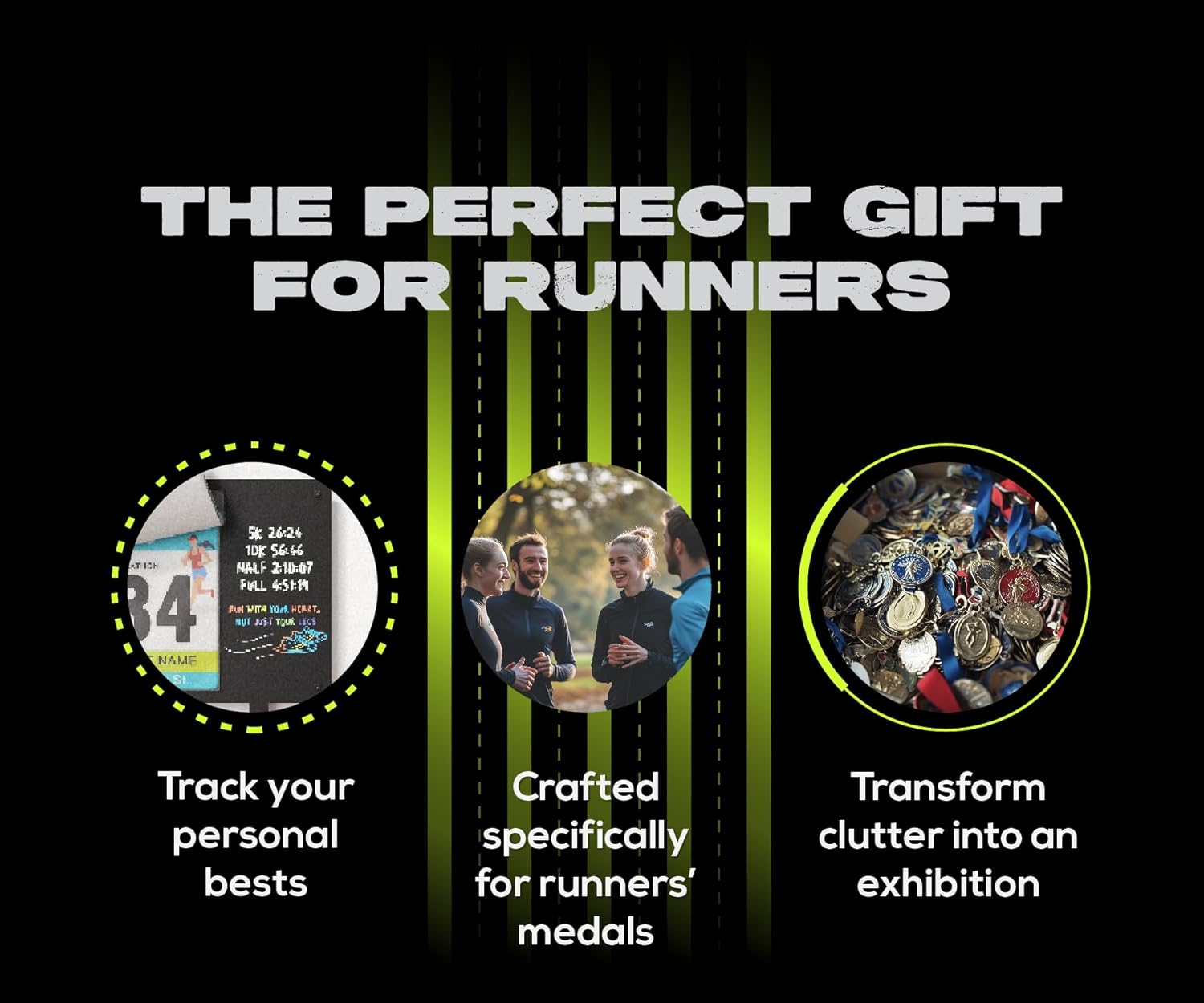 Marathon Medal Display and Race Bib Holder for Runners, Metal Wall Hanger | Holds 50 medals, 40 bibs on a sleek metal