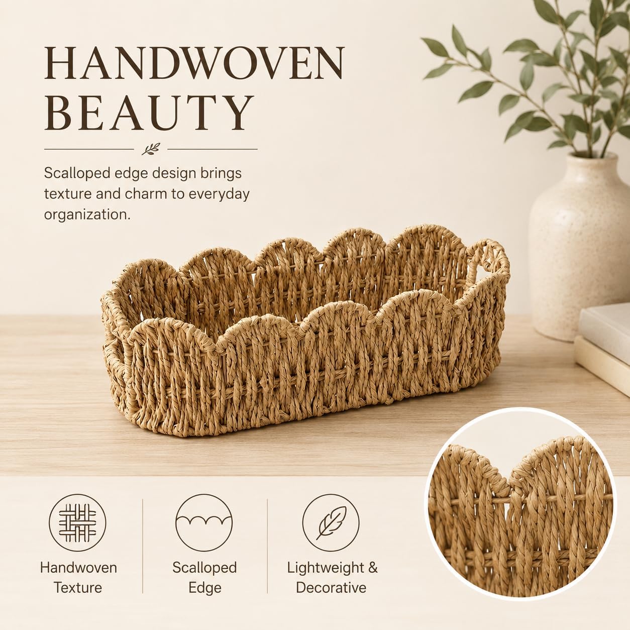 Scalloped Wicker Basket for Toilet Tank