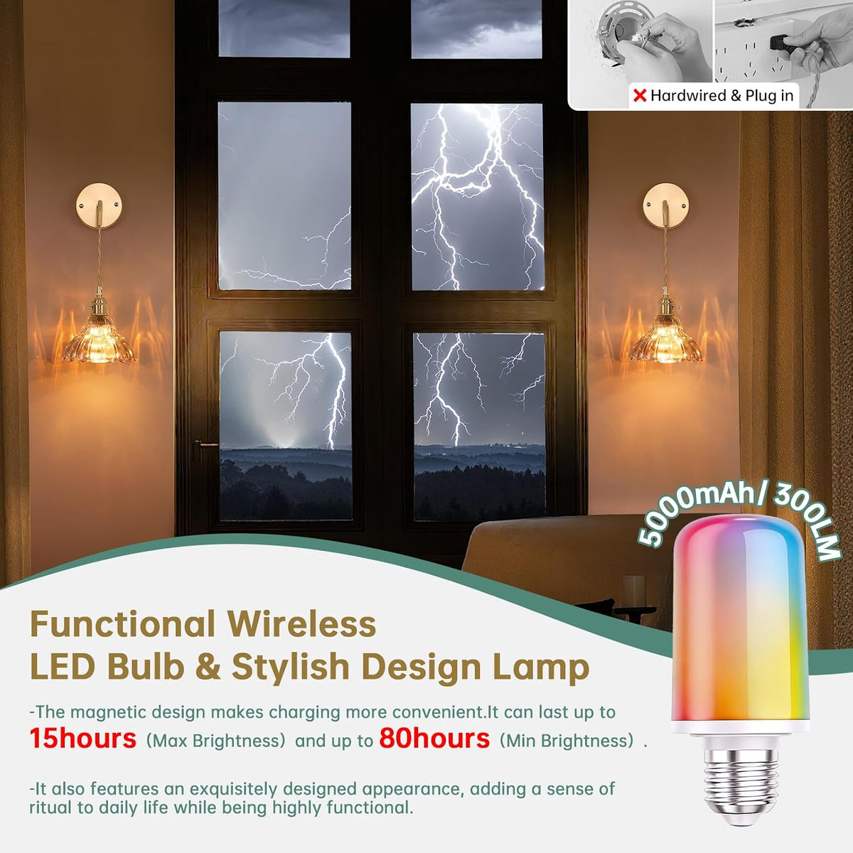 Shenmoyl Vintage Battery Operated wall sconces Set of 2, Wall Lamps with Amber Lily of the Shade Pattern Glass