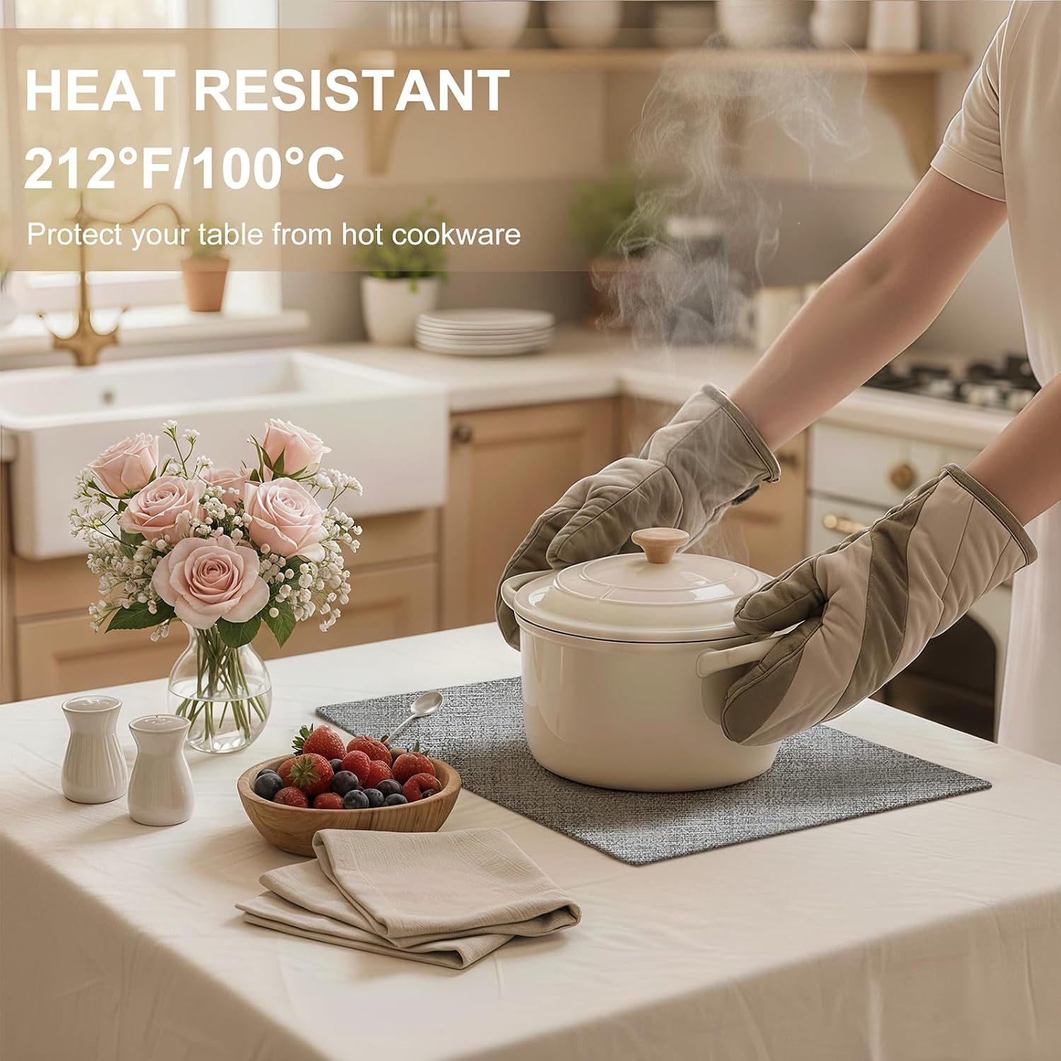 Faux Leather Heat Resistant Placemats 6 Packs, Waterproof Wipeable Dining PU Place Mats for Indoor & Outdoor, Easy to