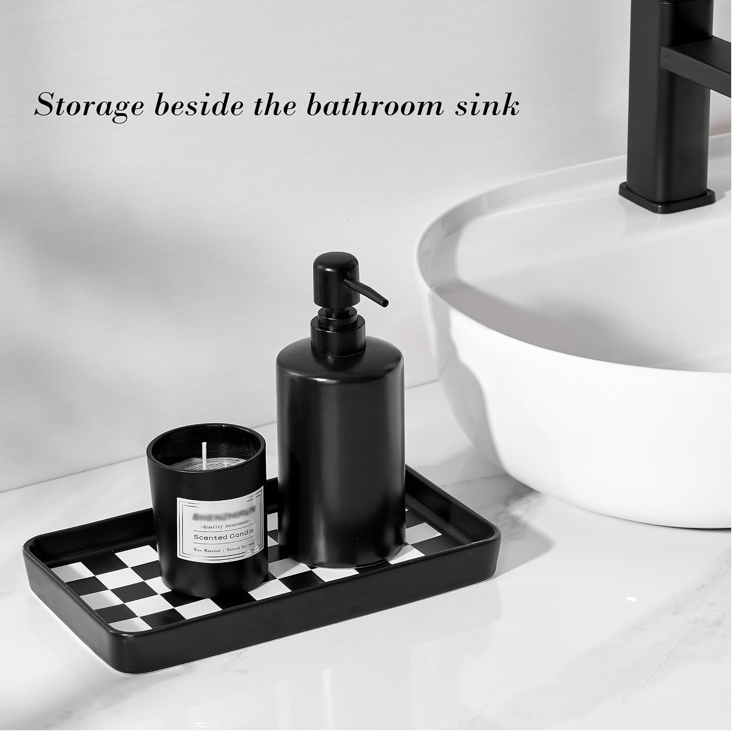 Texture Checkered Surface Bathroom Vanity / Black Color with Checkered Pattern-1 Pc / 10 x 6 x 1