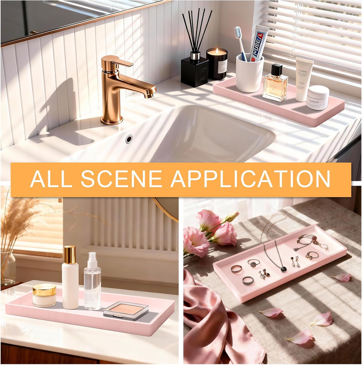 Bathroom Vanity Tray / Pink / 11.8 x 5 x 0.8