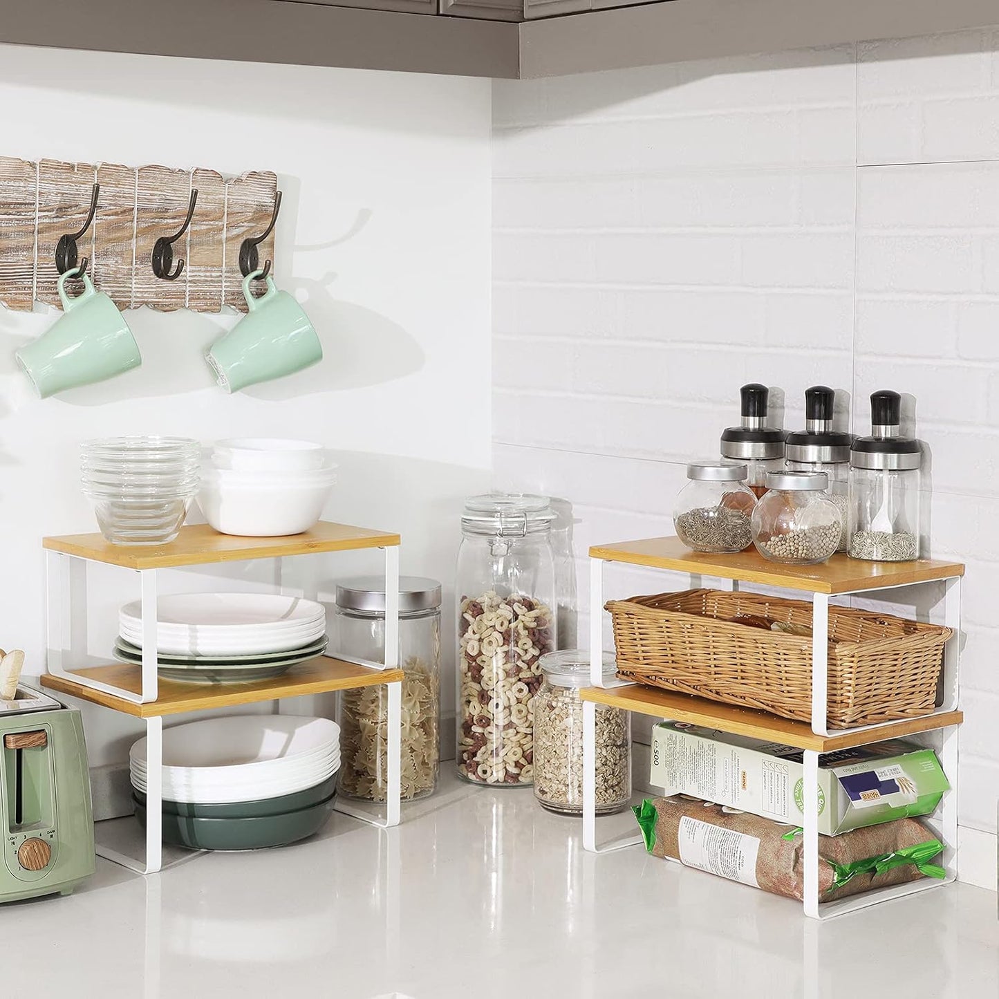 SONGMICS 6-Piece Spice Racks Bundle, 4-Pack Spice Shelves, 2-Pack 3-Tier Spice Organizers, for Kitchen Cabinet Pantry