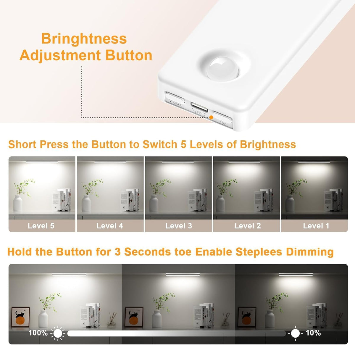 6 Pack 13 inch Under Cabinet Lighting, USB Rechargeable Motion Sensor Light Indoor, Battery Operated Closet Light, LED