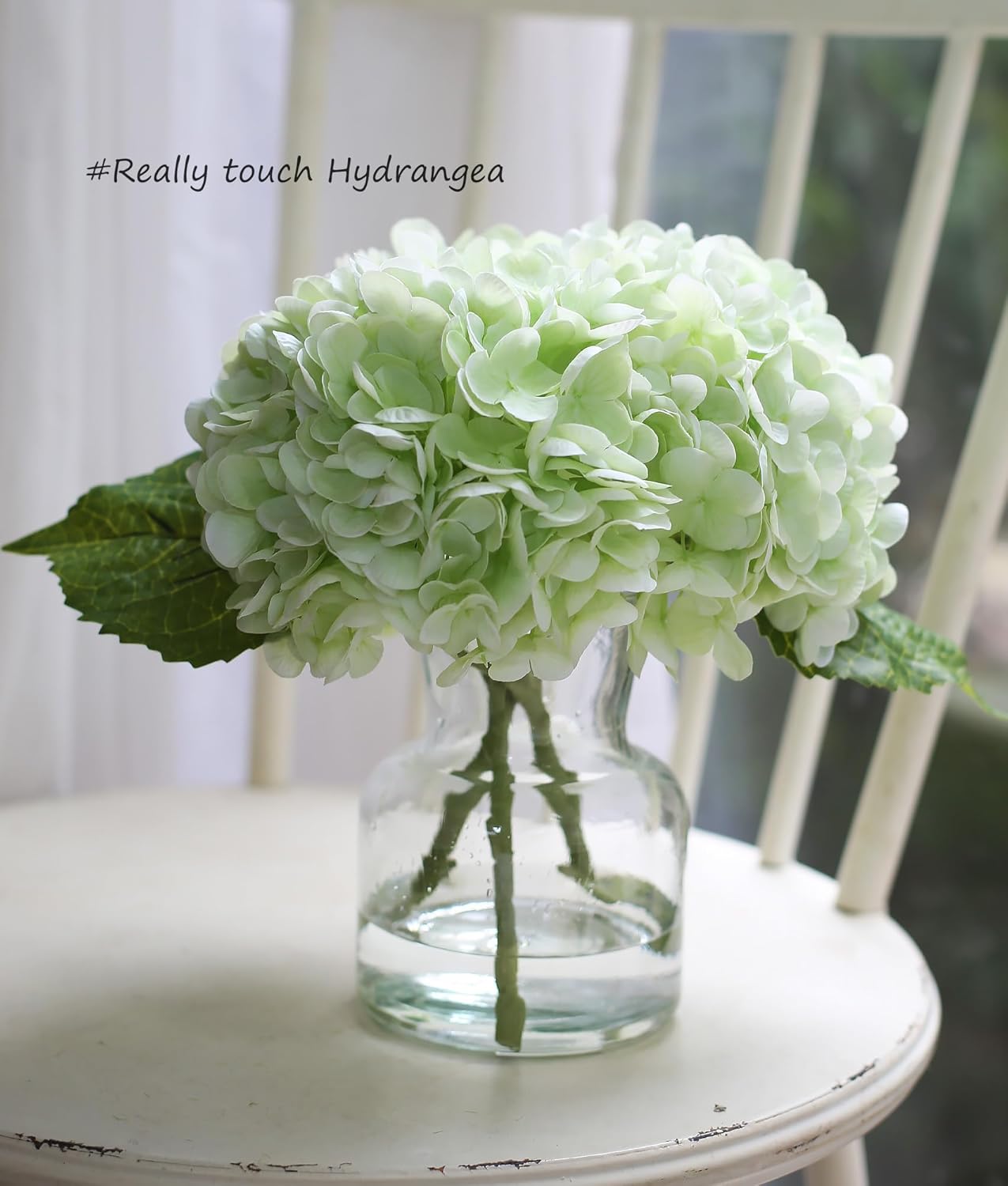 Real Touch Artificial Flowers Hydrangea in Vase / Light Green
