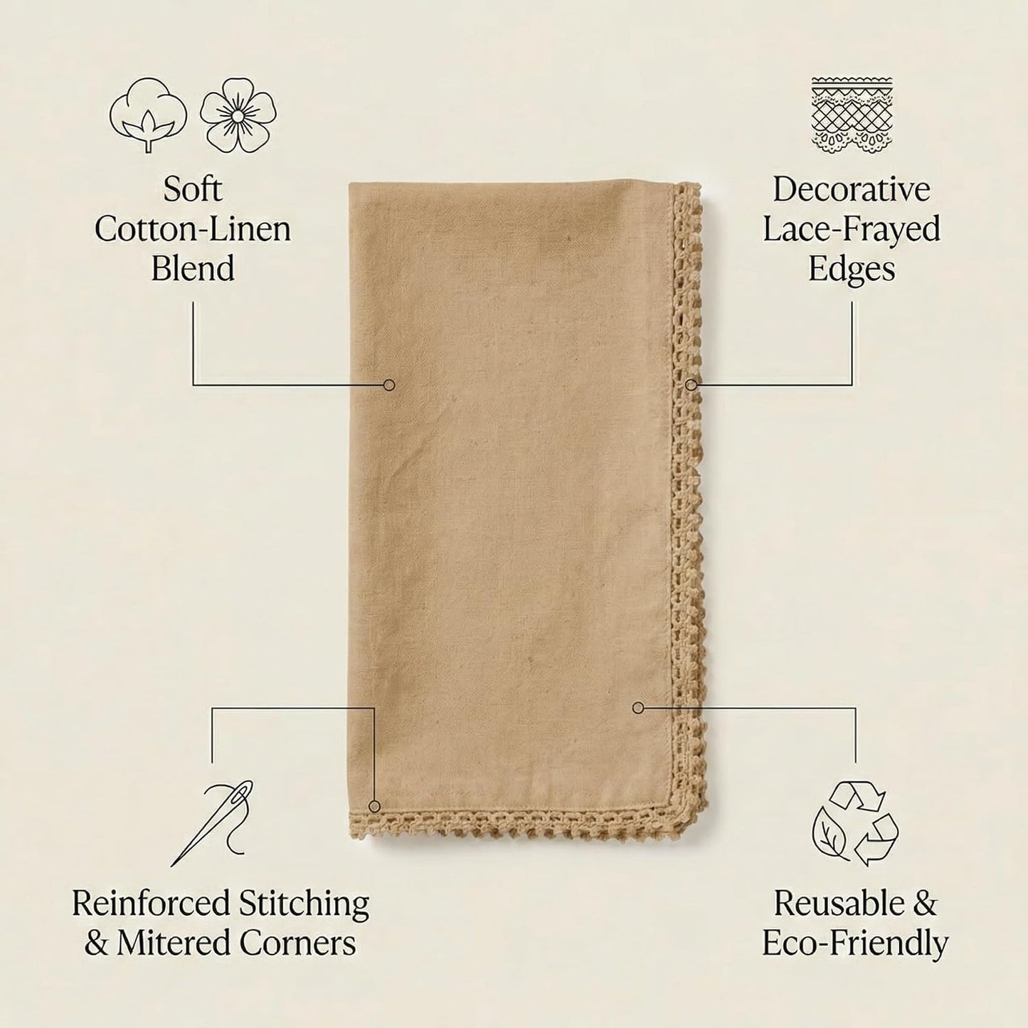 ACCENTHOME Brown Cloth Napkins Set of 12 18x18 inch Cotton Dinner Napkins - Washable Soft Premium Hotel Quality