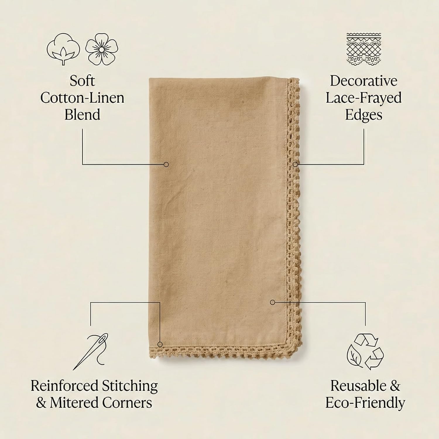 ACCENTHOME Brown Cloth Napkins Set of 12 18x18 inch Cotton Dinner Napkins - Washable Soft Premium Hotel Quality