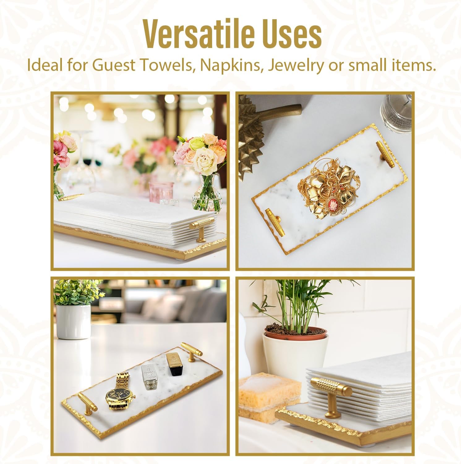 Marble Tray / Guest Towel Holder Tray / Gold Rim