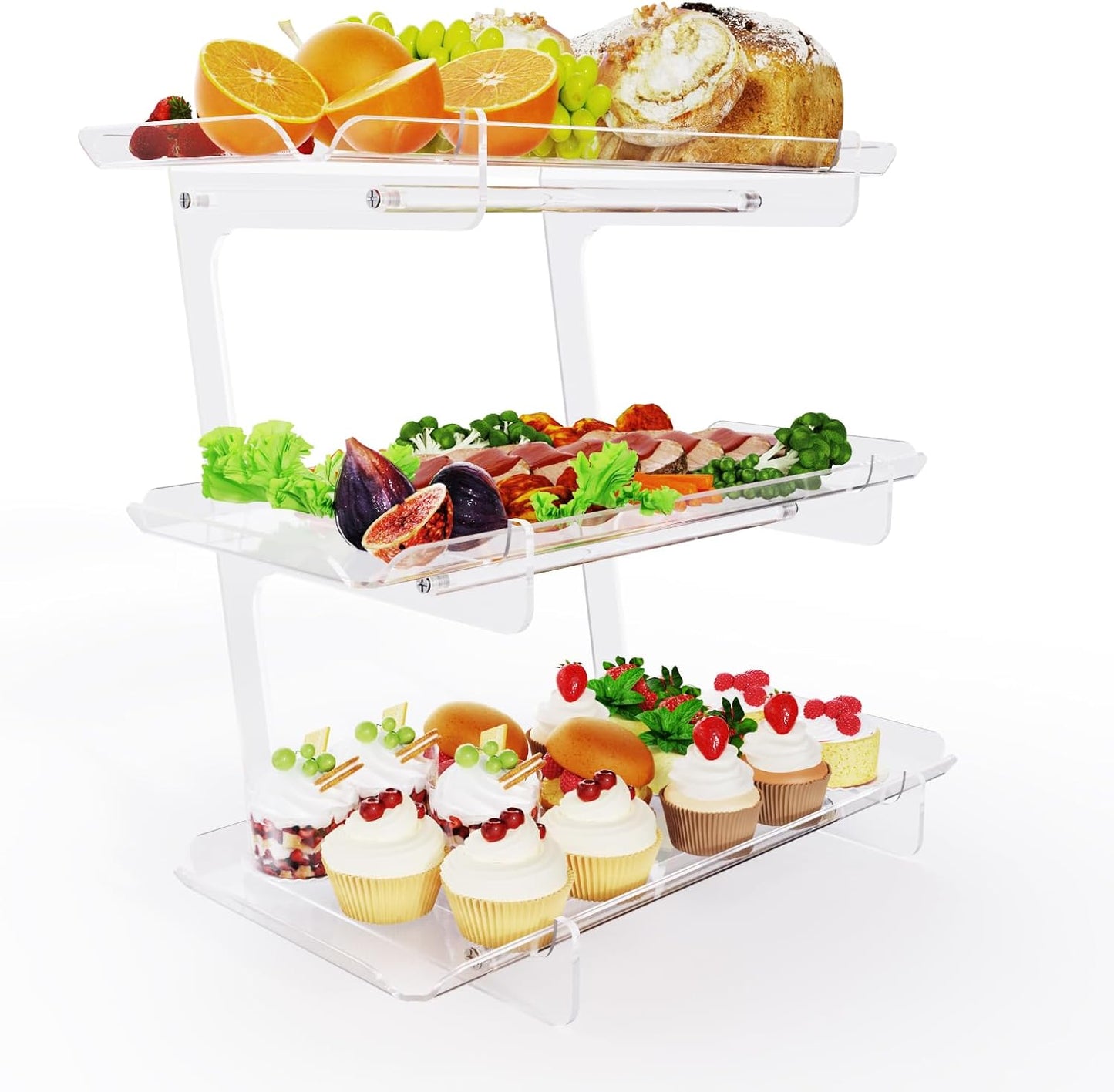 Bakzon 3 Tier Acrylic Serving Tray, 15.3" x 7.1" Dessert Table Display Set Stand for Party, Desserts, Fruits, Cookies –