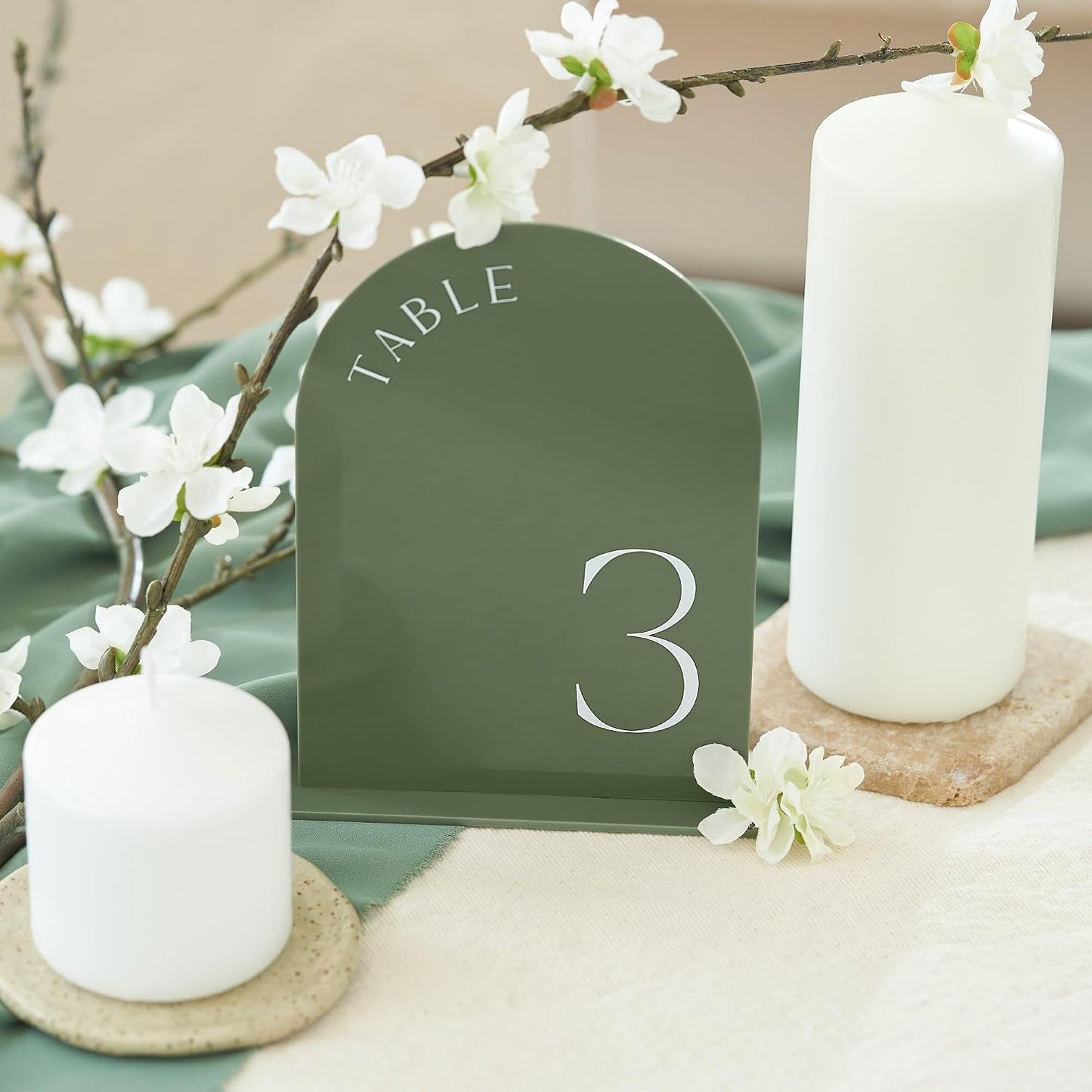 Beautiful Sage Wedding Table Numbers with Stands - Acrylic Signs 1-15 | Elegant Double Sided 5x7 Inch Signs - The