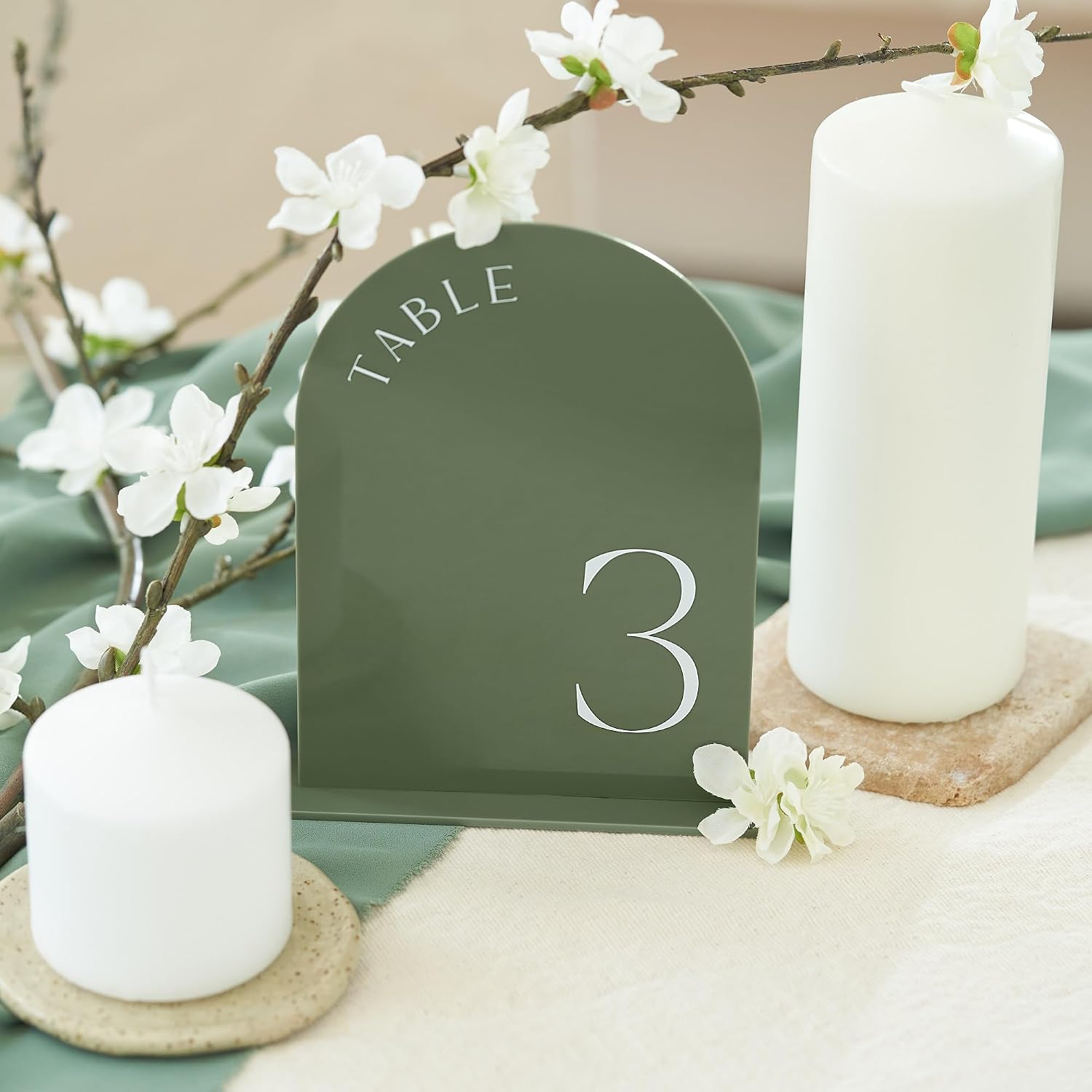 Beautiful Sage Wedding Table Numbers with Stands - Acrylic Signs 1-15 | Elegant Double Sided 5x7 Inch Signs - The