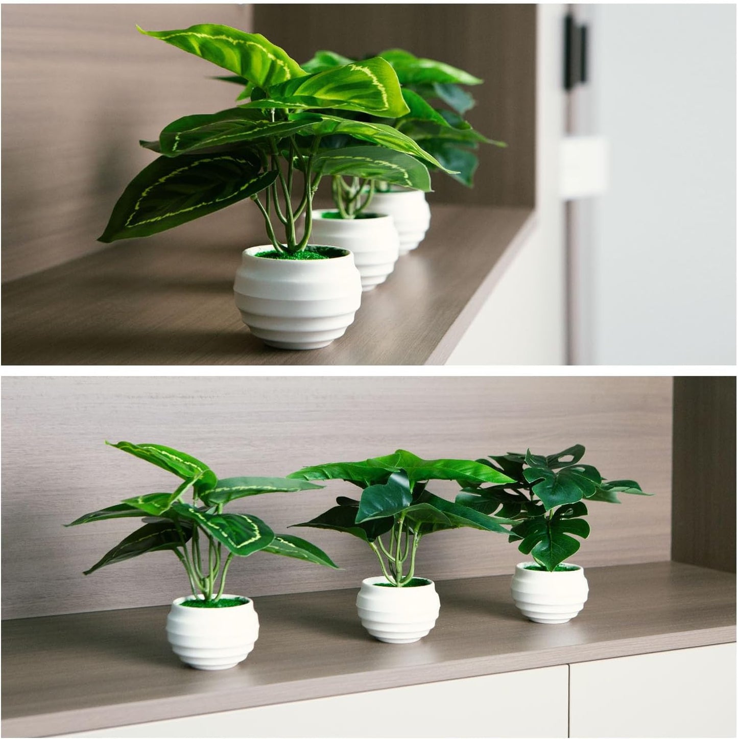 7" Small Artificial Plants in Ceramic Pots / Style 2 / Green / Set of 3