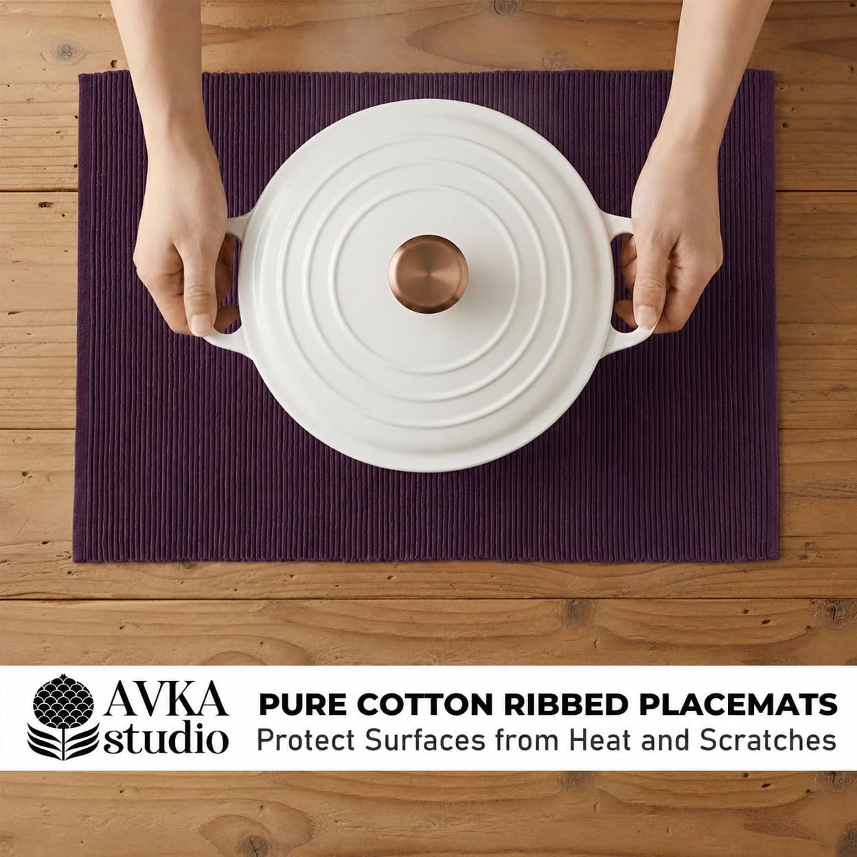 100% Cotton Ribbed Placemats - Set of 8-13 x 19 Inches - Dark Purple - Everyday Cloth Table Mats - Thick Construction