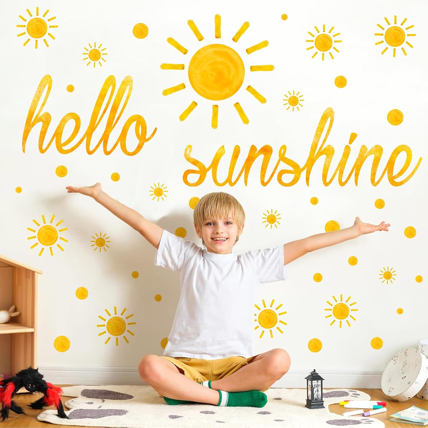 Watercolor Sun Wall Stickers Boho Sun Wall Decals Peel and Stick Polka Dots Big / Sunshine / Yellow