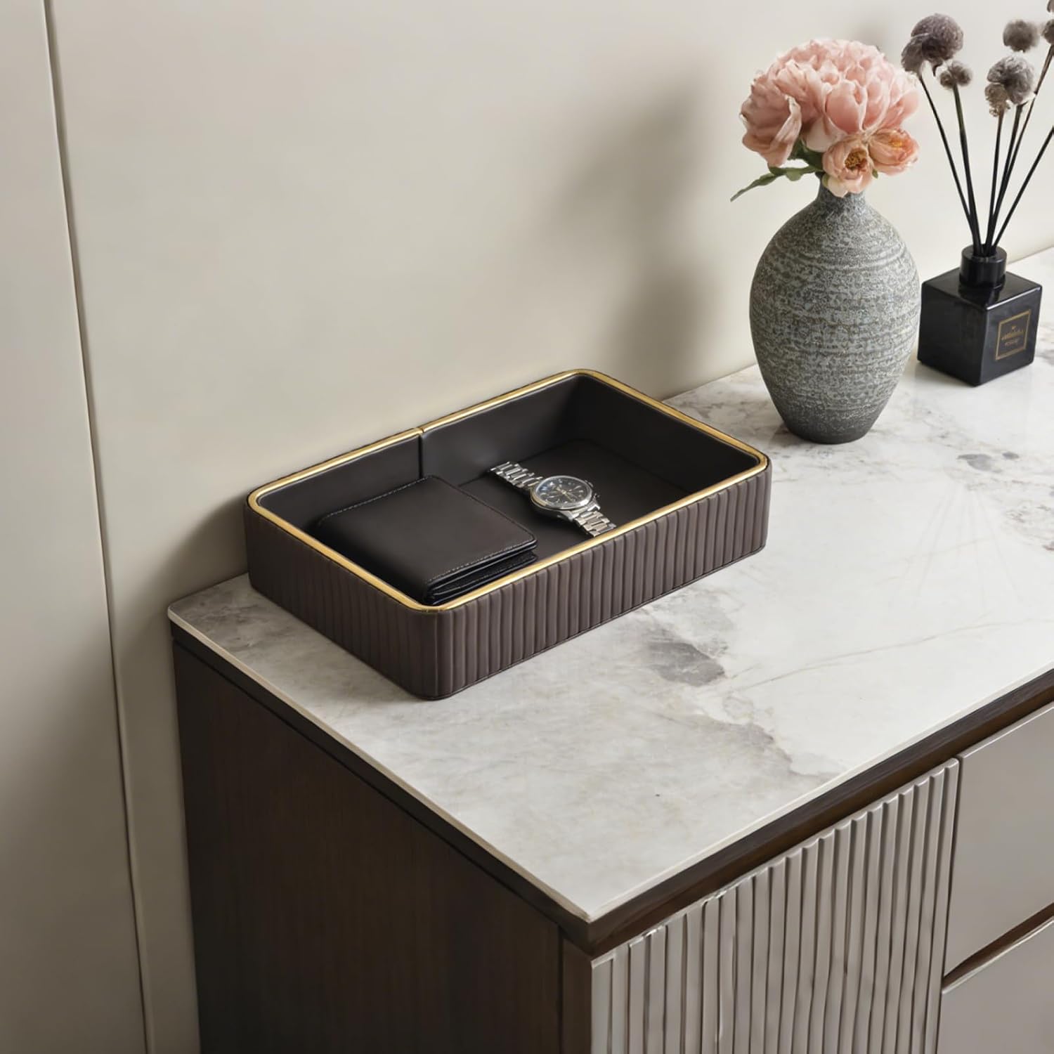 PU Leather Valet Tray / Gray