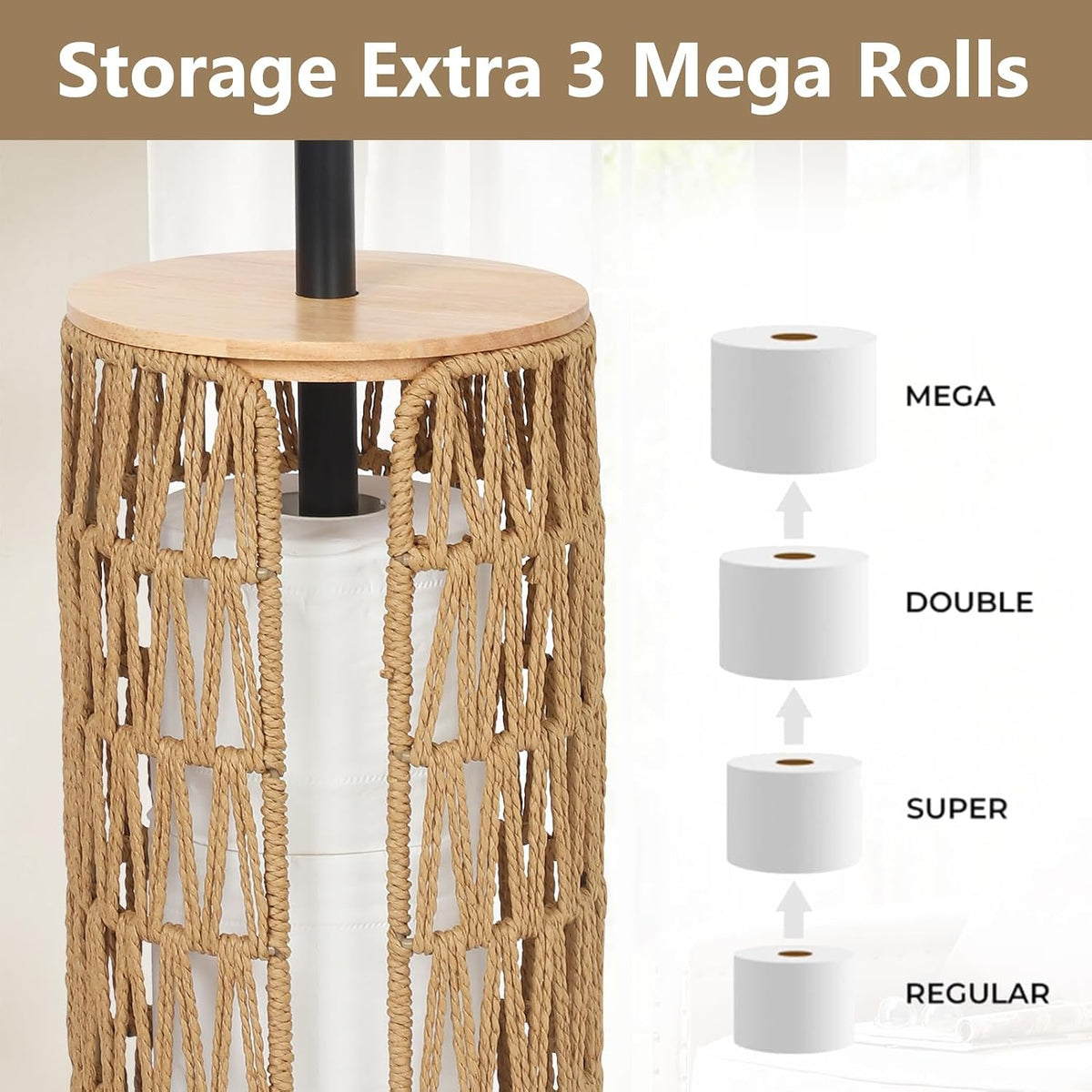 Freestanding Toilet Paper Holder with Storage,3 Rolls of Boho Toilet Paper Holder Stand with Lid,Gold Toilet Tissue
