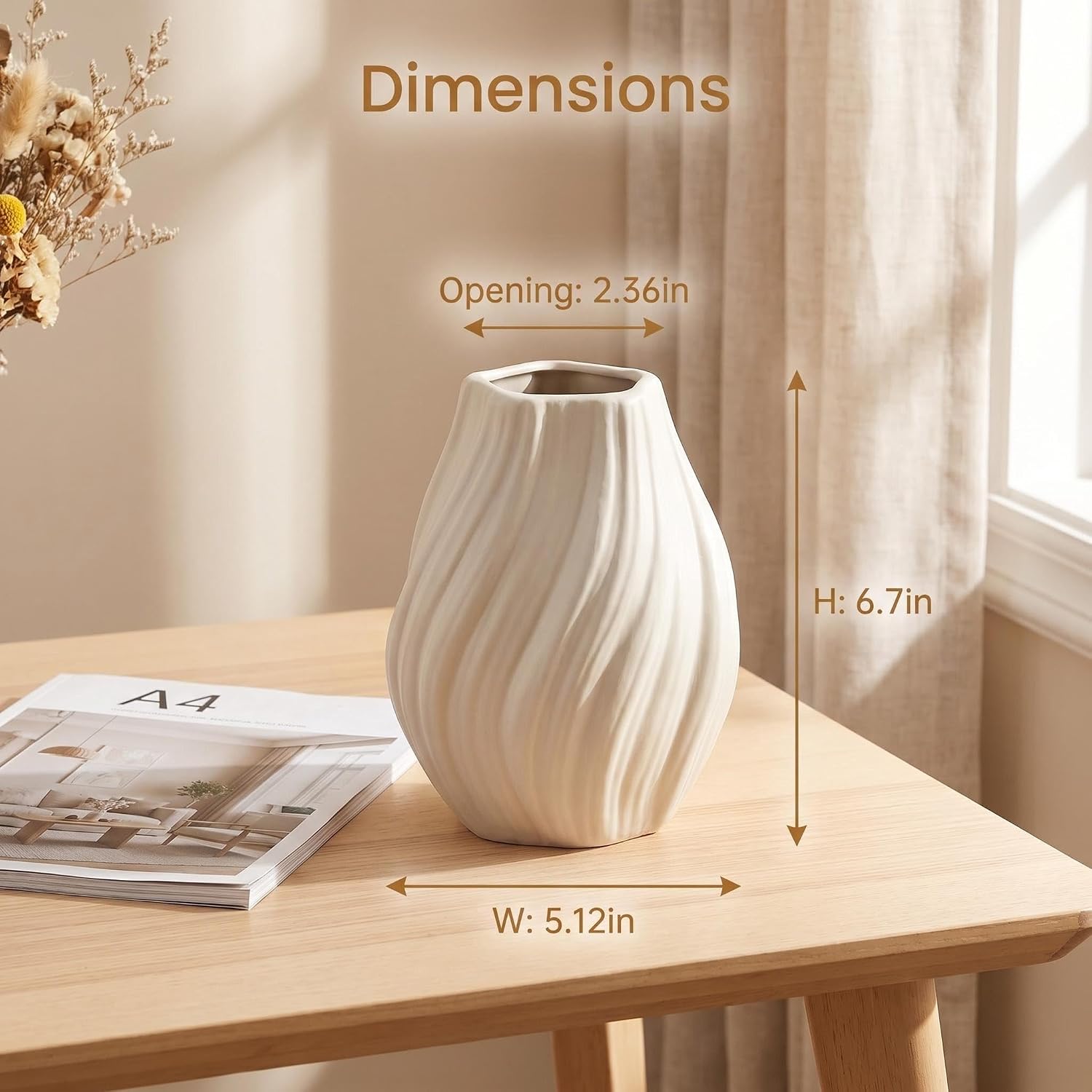 Modern White Ceramic Vase / Coffee Brown