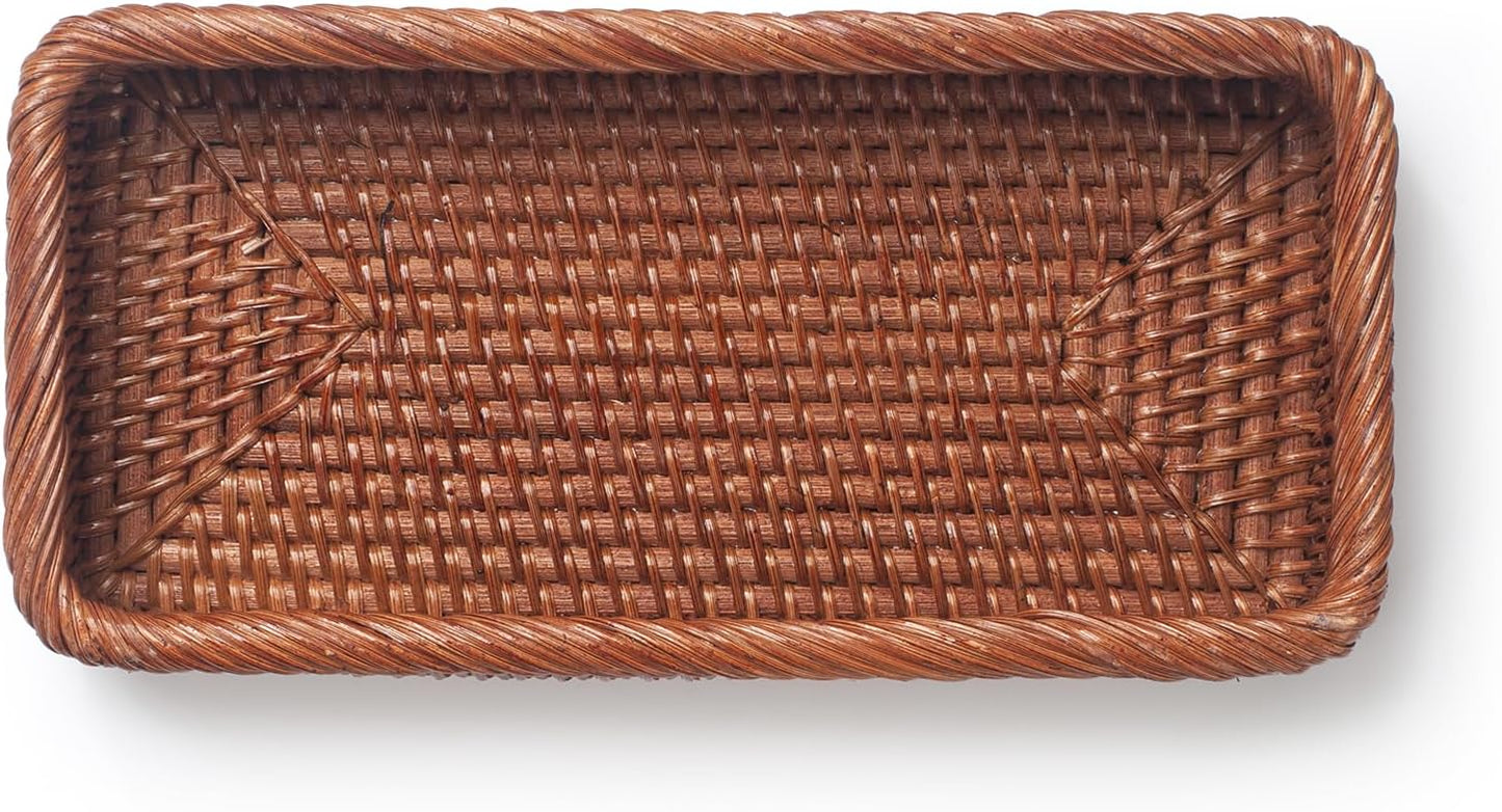 Rattan Bathroom Vanity Trays Toilet Tank Baskets Long Narrow Hand / Honey Brown / 10.2 x 4.9 x 1.6