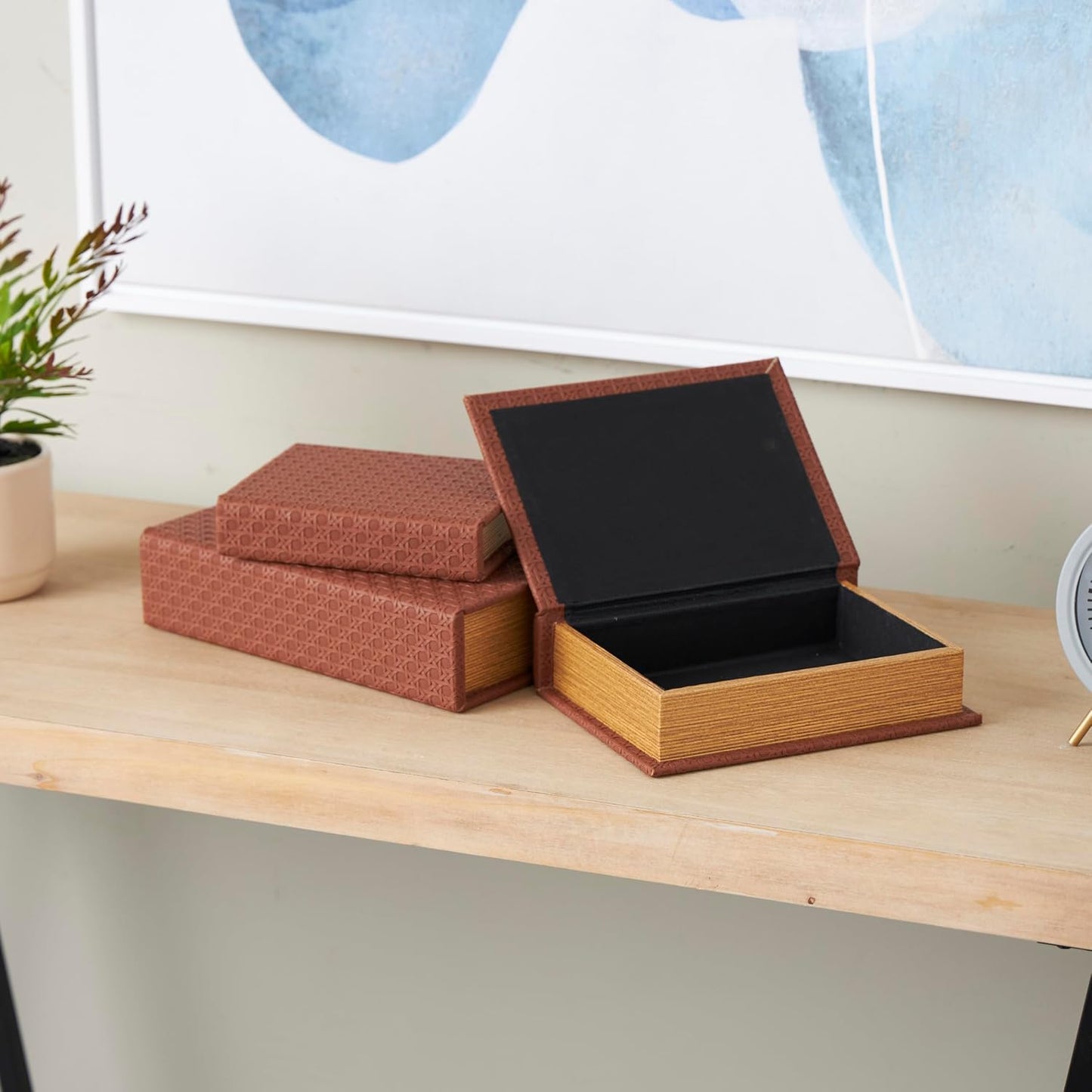 Faux Leather Decorative Box Book Shaped Book Shaped / Copper / 12", 10", 8"H / 8 Inch / Set of 3
