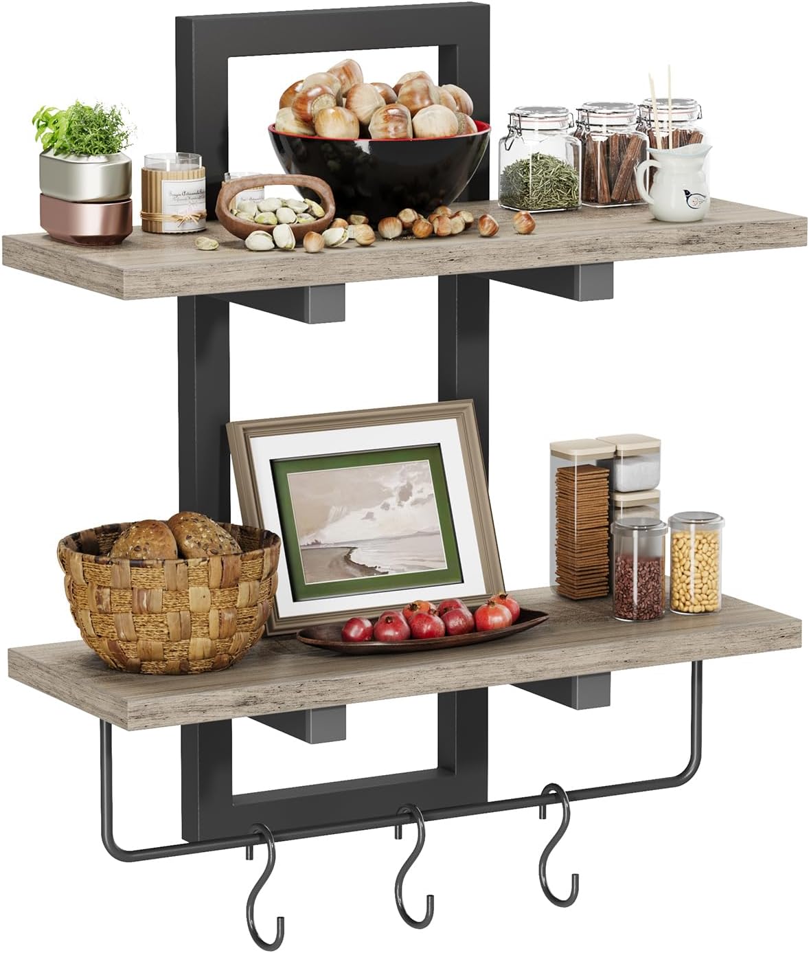 Floating Shelves / Wall Mounted Storage Shelves / Greige + Black / Set of 2