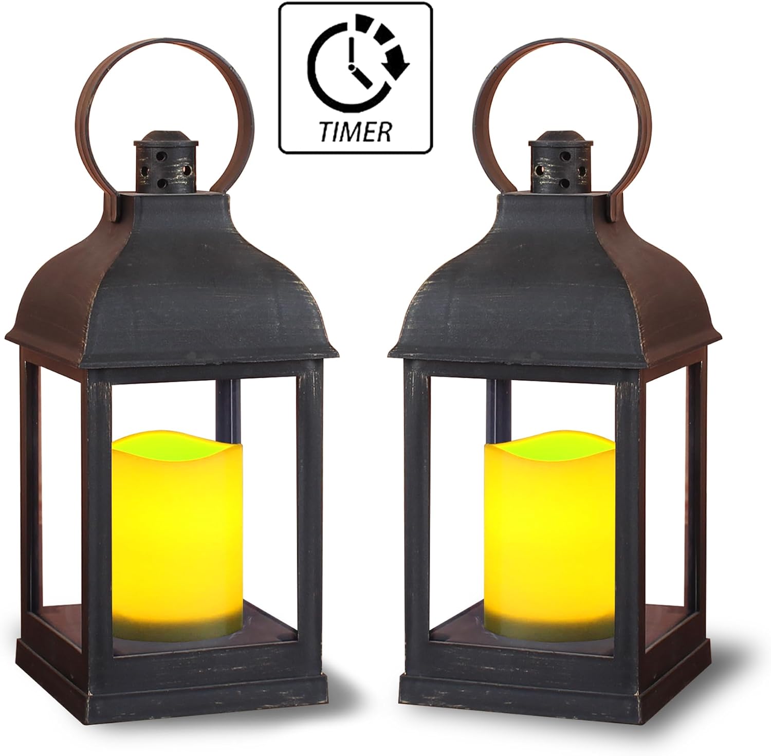 WRalwaysLX 2pack Decorative Lantern with flameless LED Candle Light, ON/Off/Timer Candle with 6Hours, Outdoor/Indoor